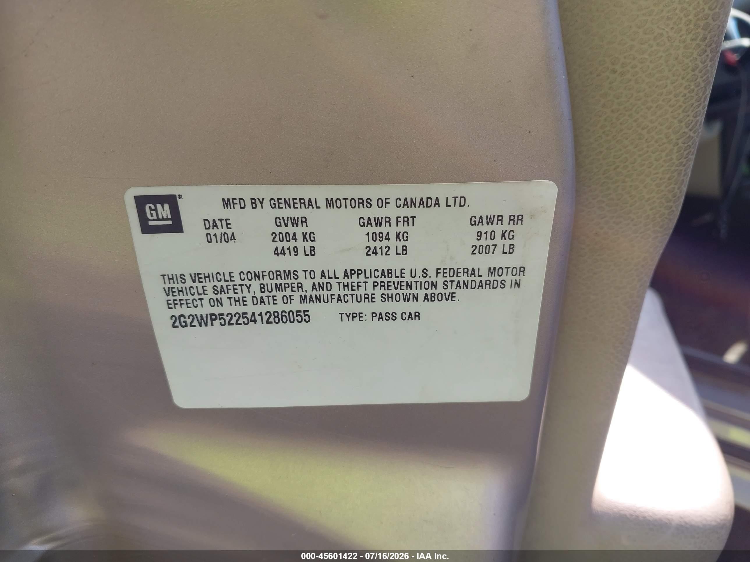 2004 Pontiac Grand Prix Gt1 Tan vin: 2G2WP522541286055