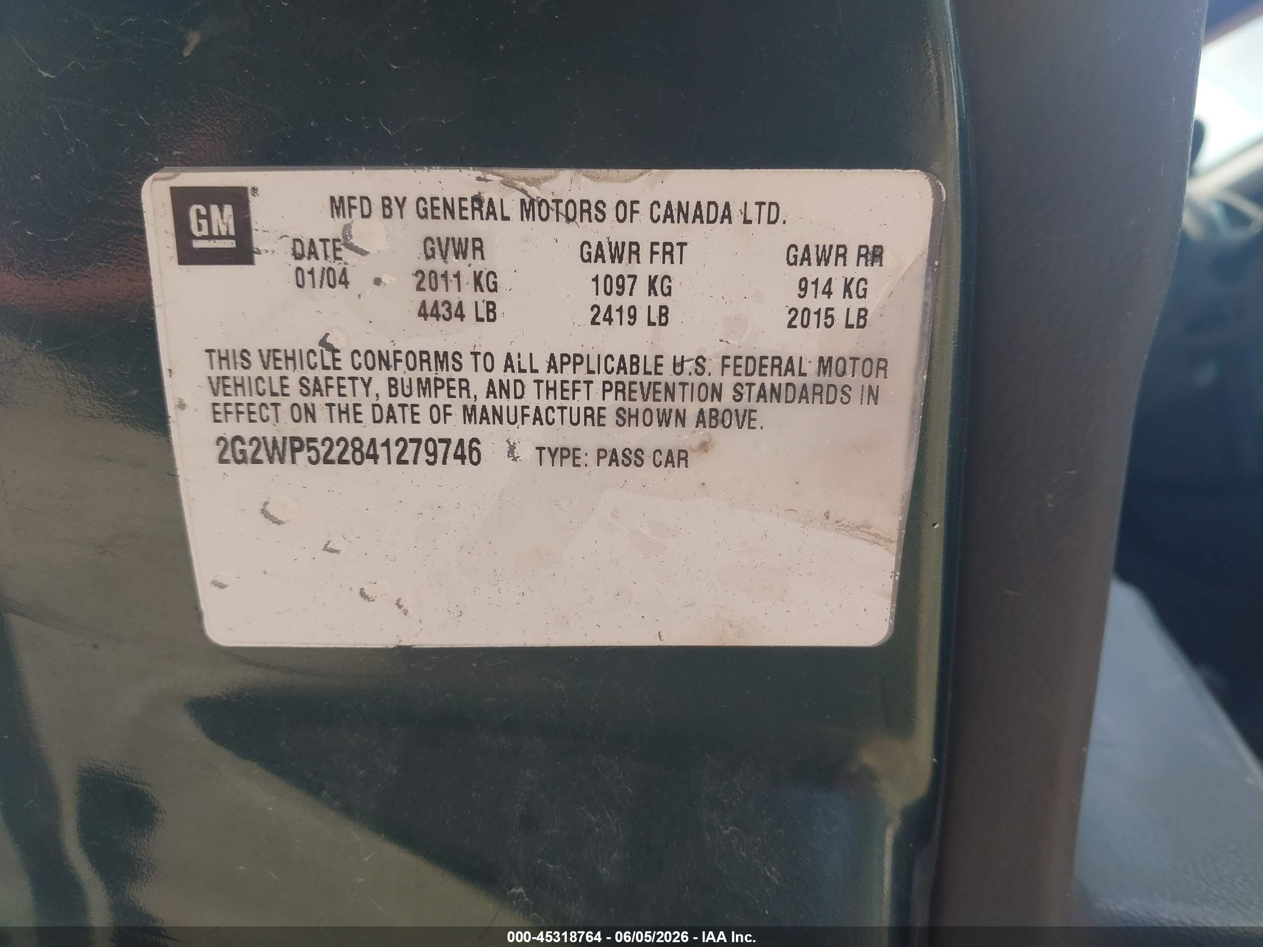 2004 Pontiac Grand Prix Gt1 Зеленый vin: 2G2WP522841279746