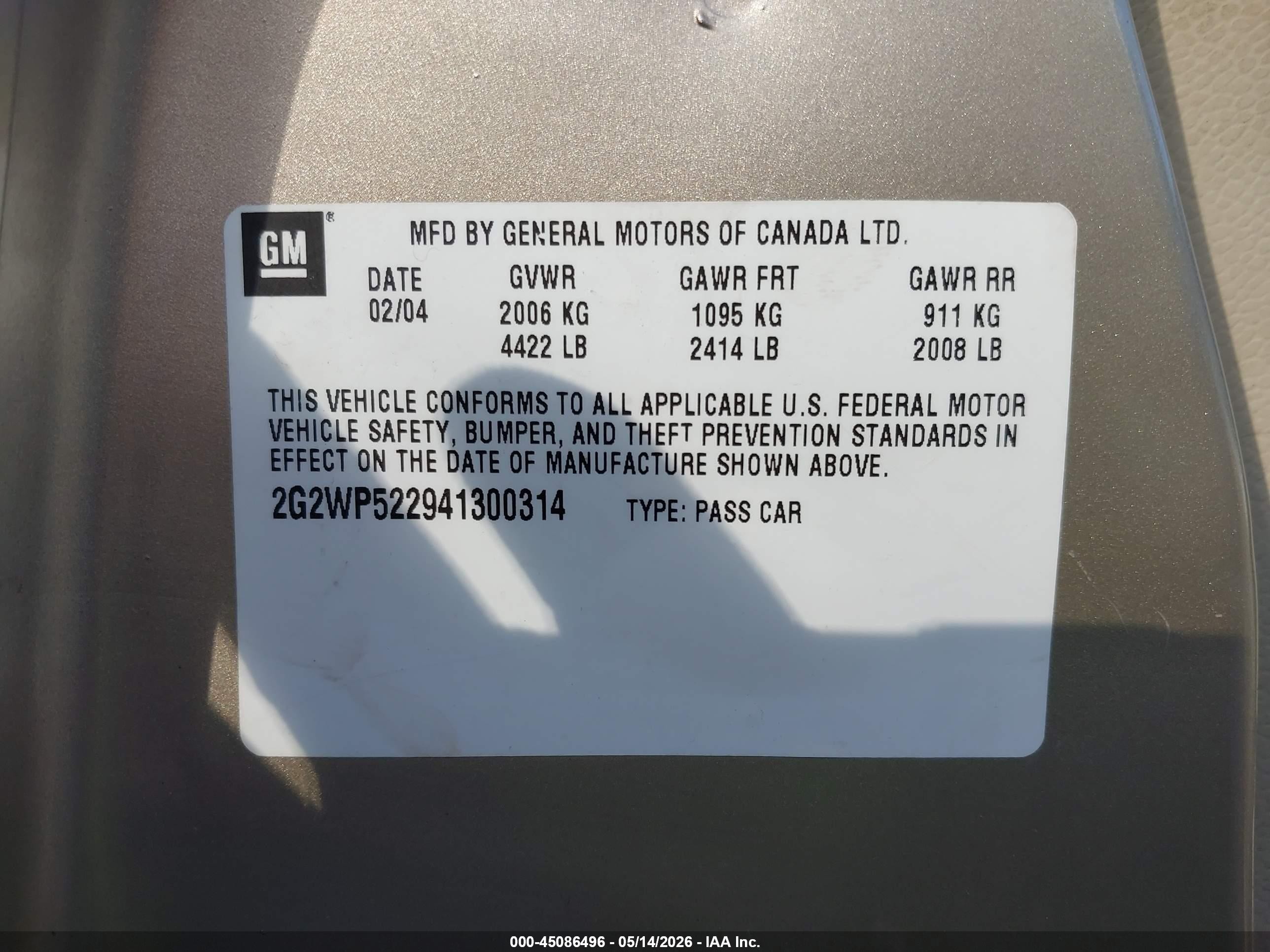 2004 Pontiac Grand Prix Gt1 Золотой vin: 2G2WP522941300314