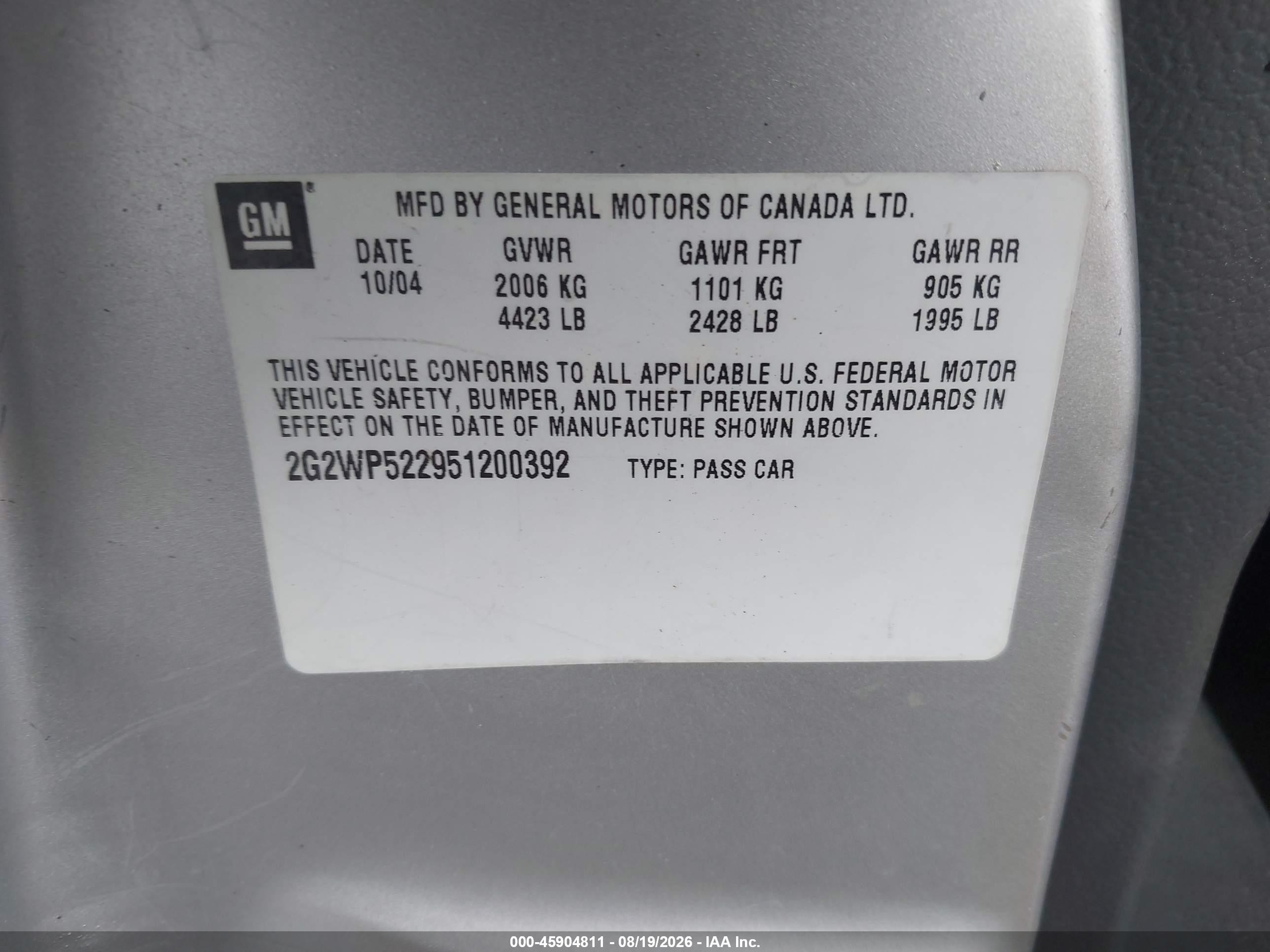 2005 Pontiac Grand Prix   Silver vin: 2G2WP522951200392