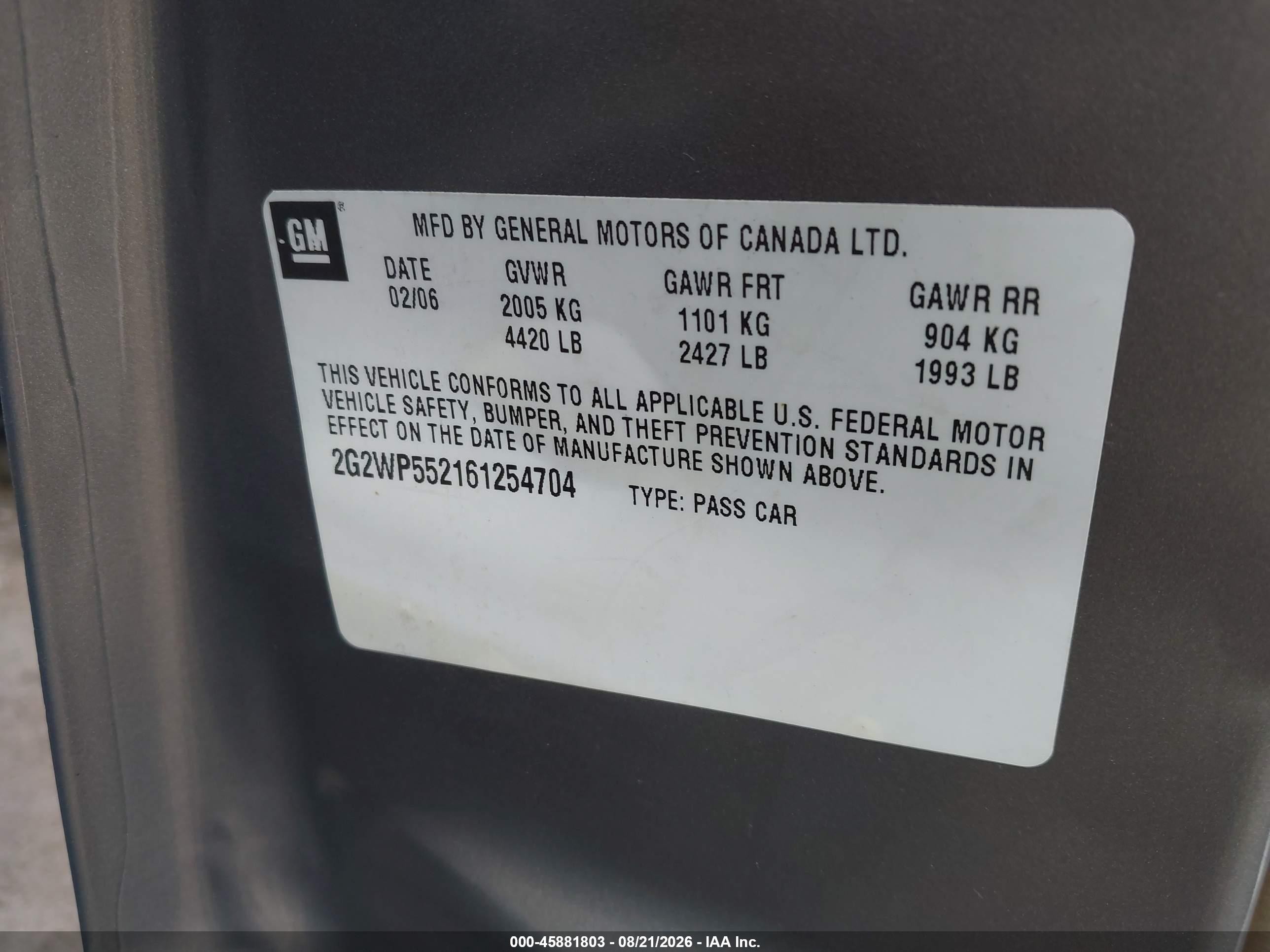 2006 Pontiac Grand Prix   Brown vin: 2G2WP552161254704