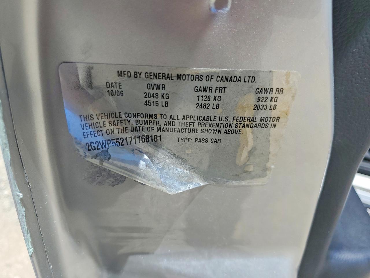 2007 Pontiac Grand Prix Silver vin: 2G2WP552171168181