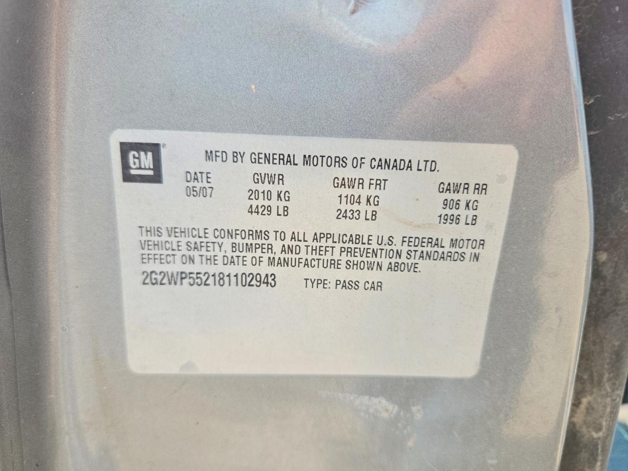 2008 Pontiac Grand Prix Gray vin: 2G2WP552181102943