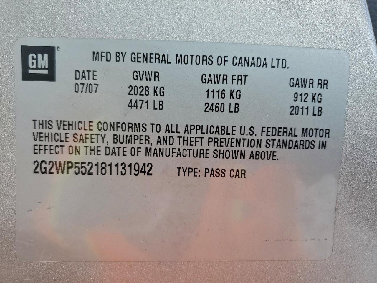 2008 Pontiac Grand Prix Silver vin: 2G2WP552181131942