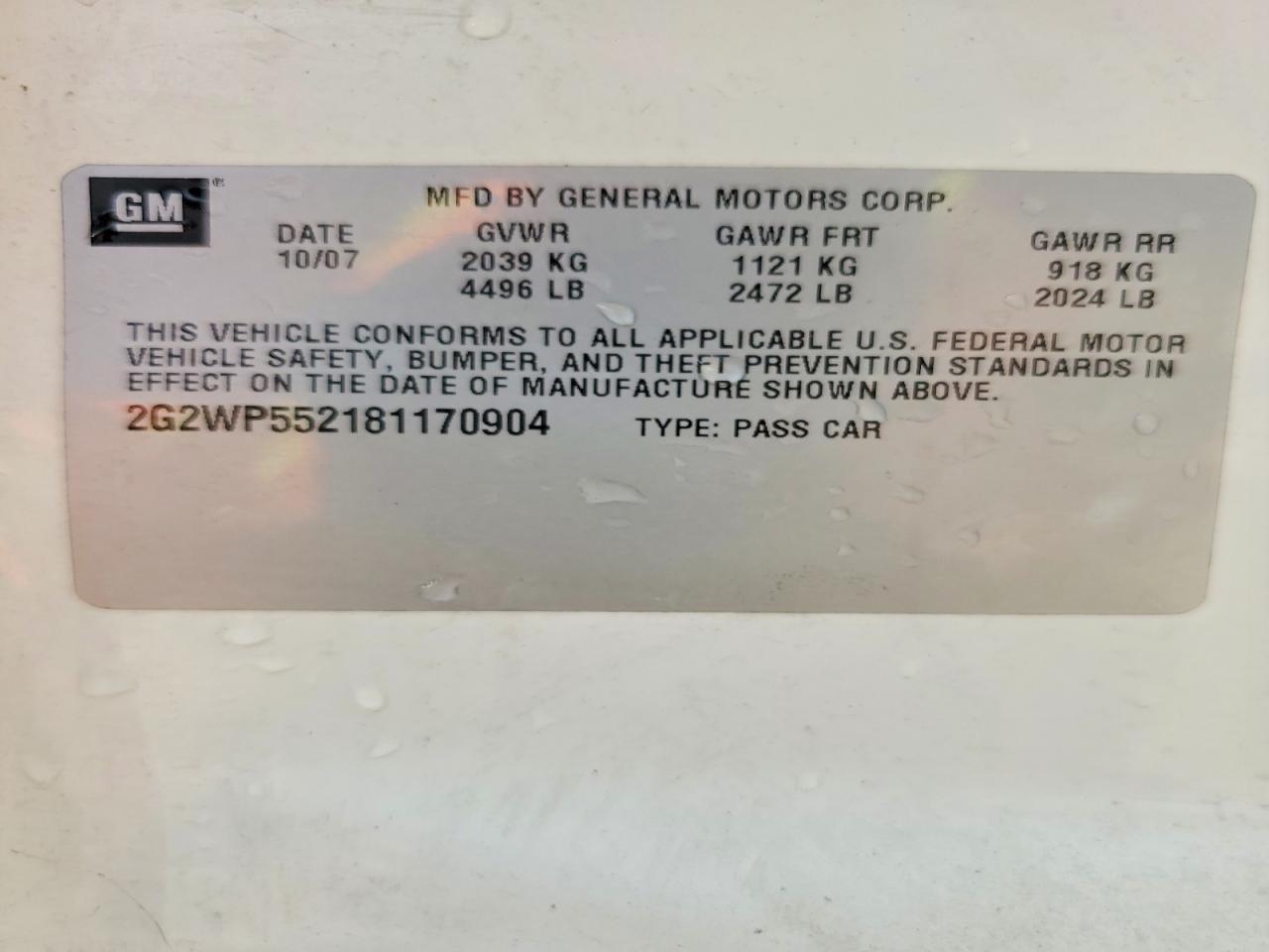 2008 Pontiac Grand Prix White vin: 2G2WP552181170904