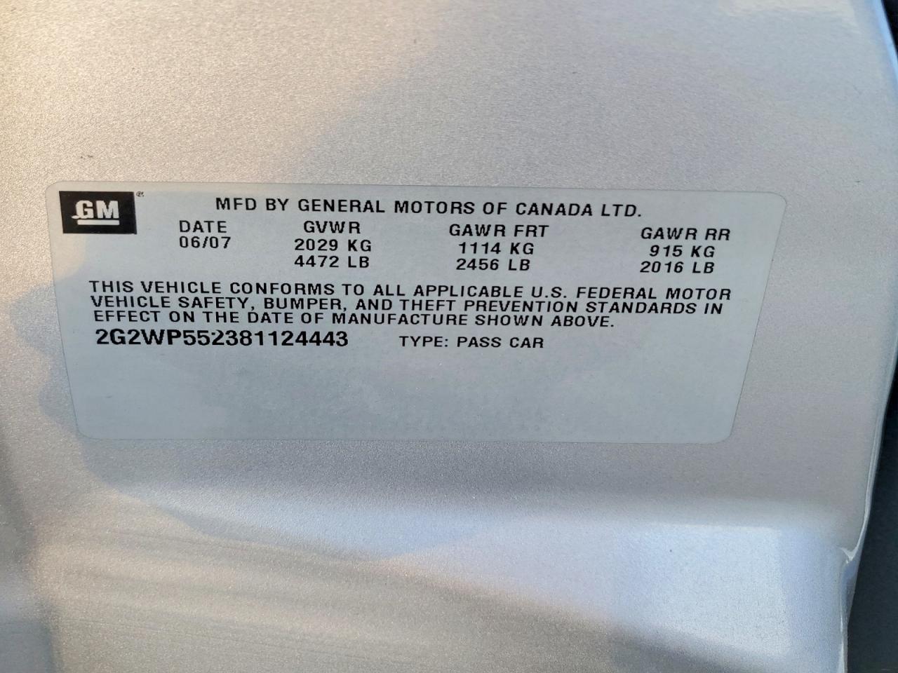 2008 Pontiac Grand Prix Silver vin: 2G2WP552381124443