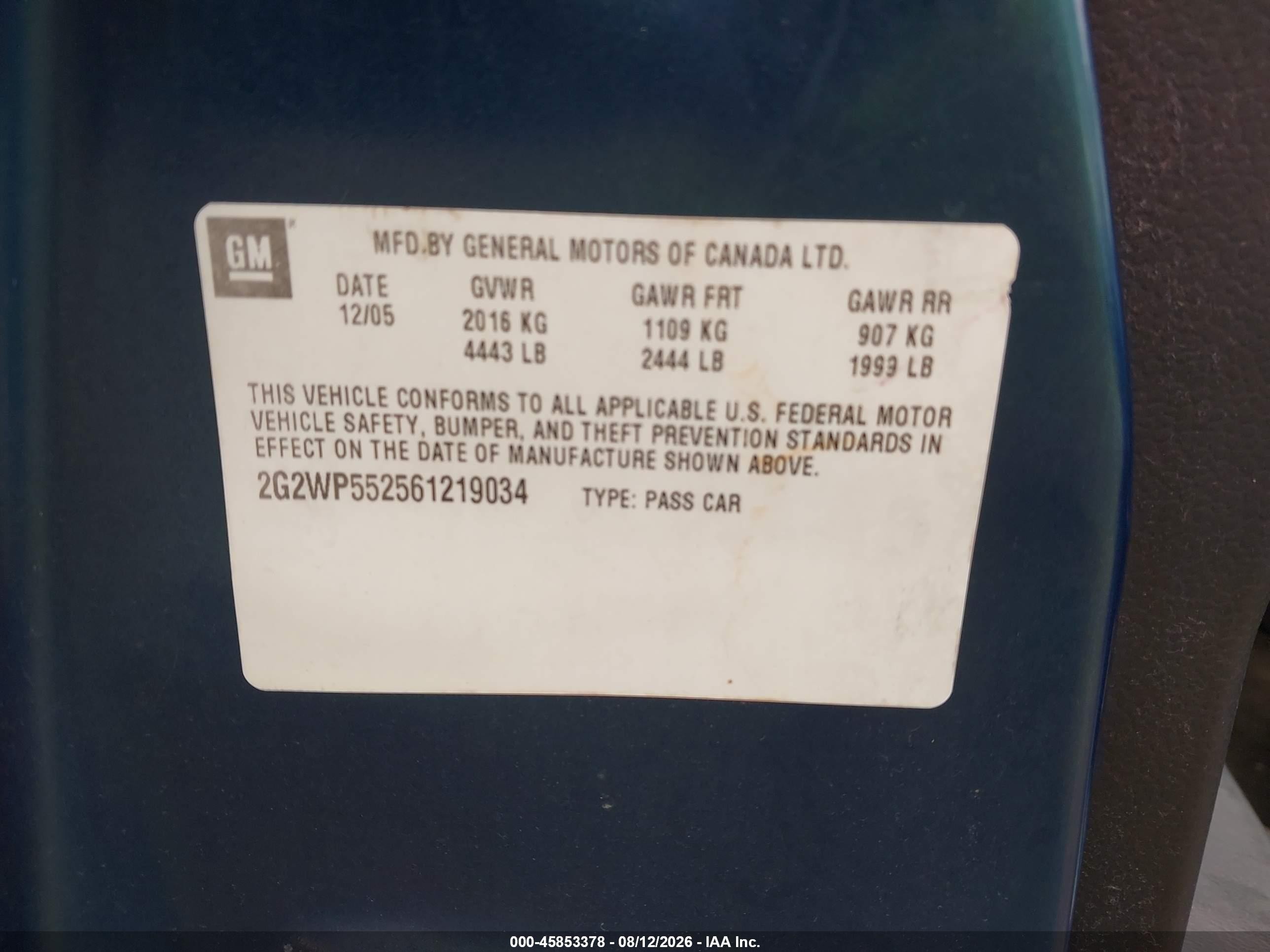 2006 Pontiac Grand Prix   Dark Blue vin: 2G2WP552561219034