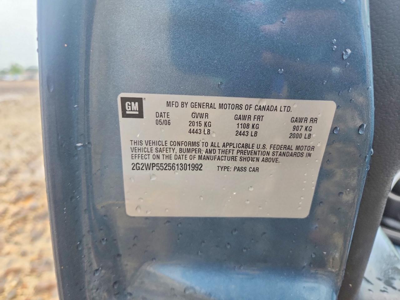 2006 Pontiac Grand Prix Blue vin: 2G2WP552561301992