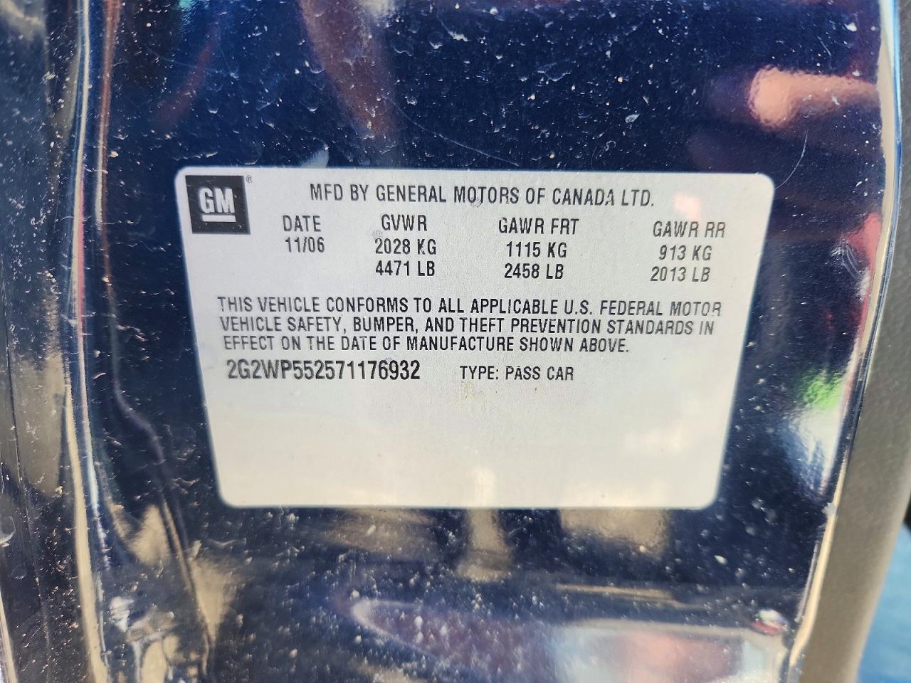 2007 Pontiac Grand Prix Blue vin: 2G2WP552571176932