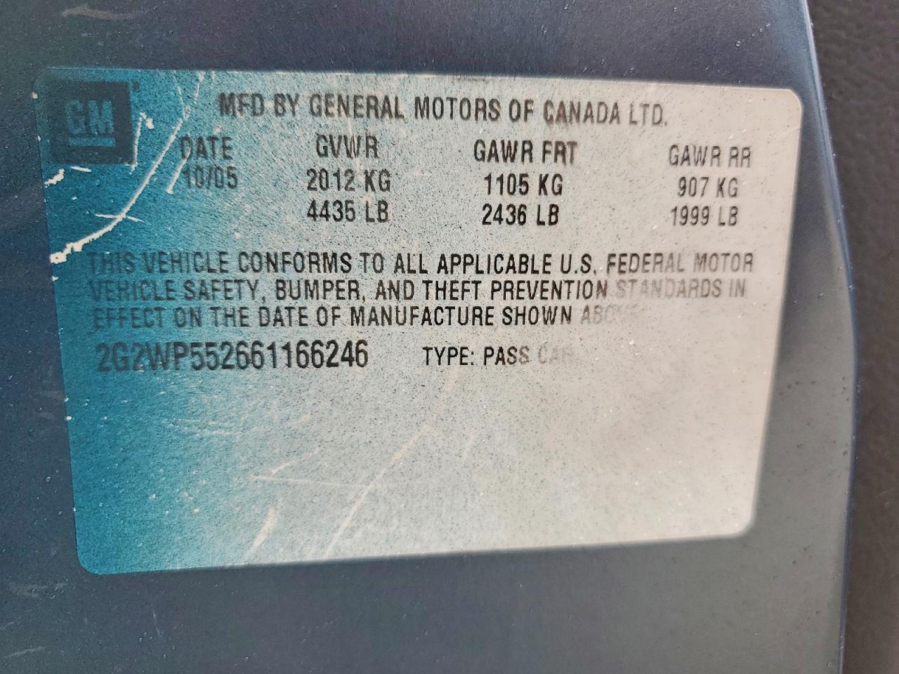 2006 Pontiac Grand Prix Green vin: 2G2WP552661166246