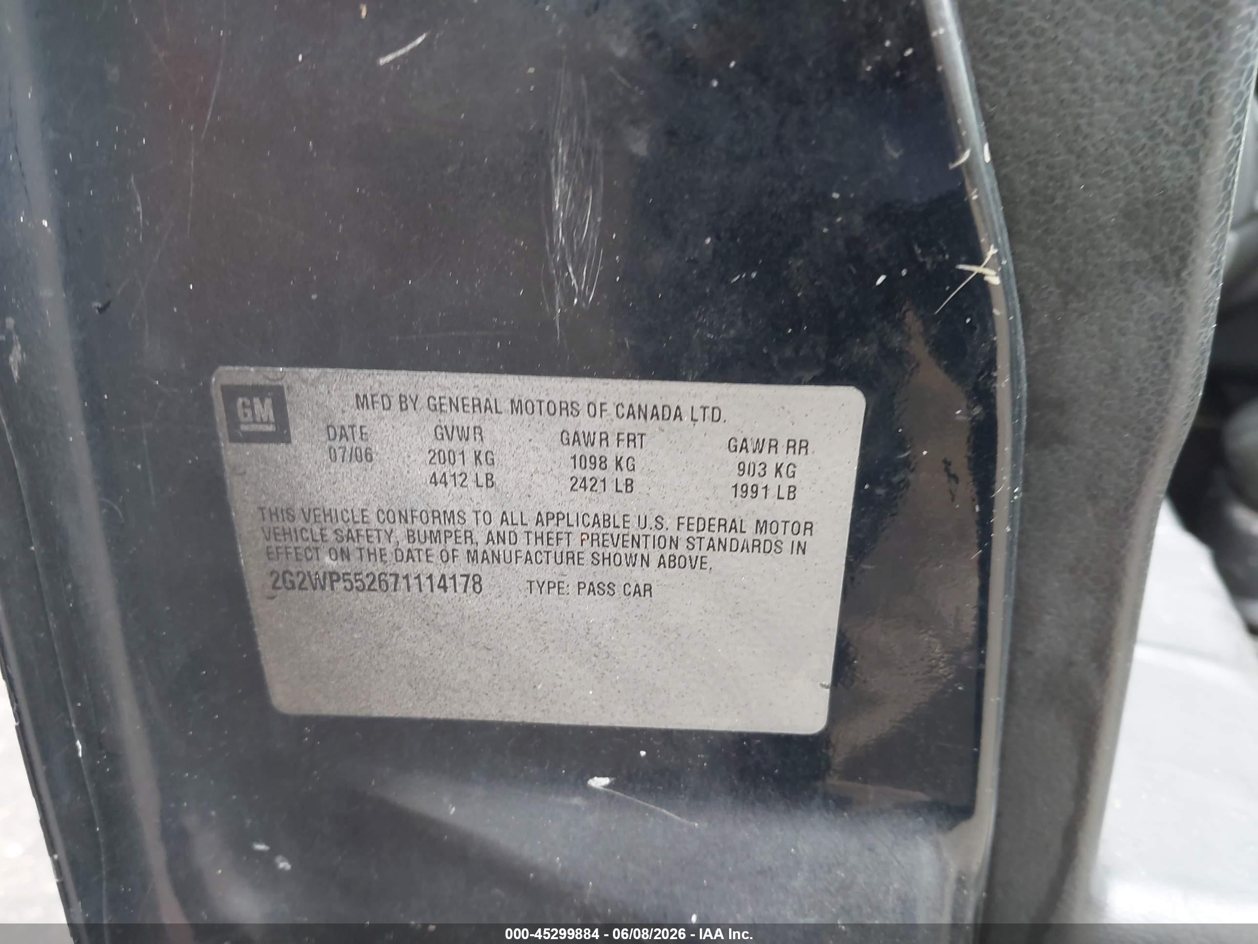 2007 Pontiac Grand Prix   Black vin: 2G2WP552671114178