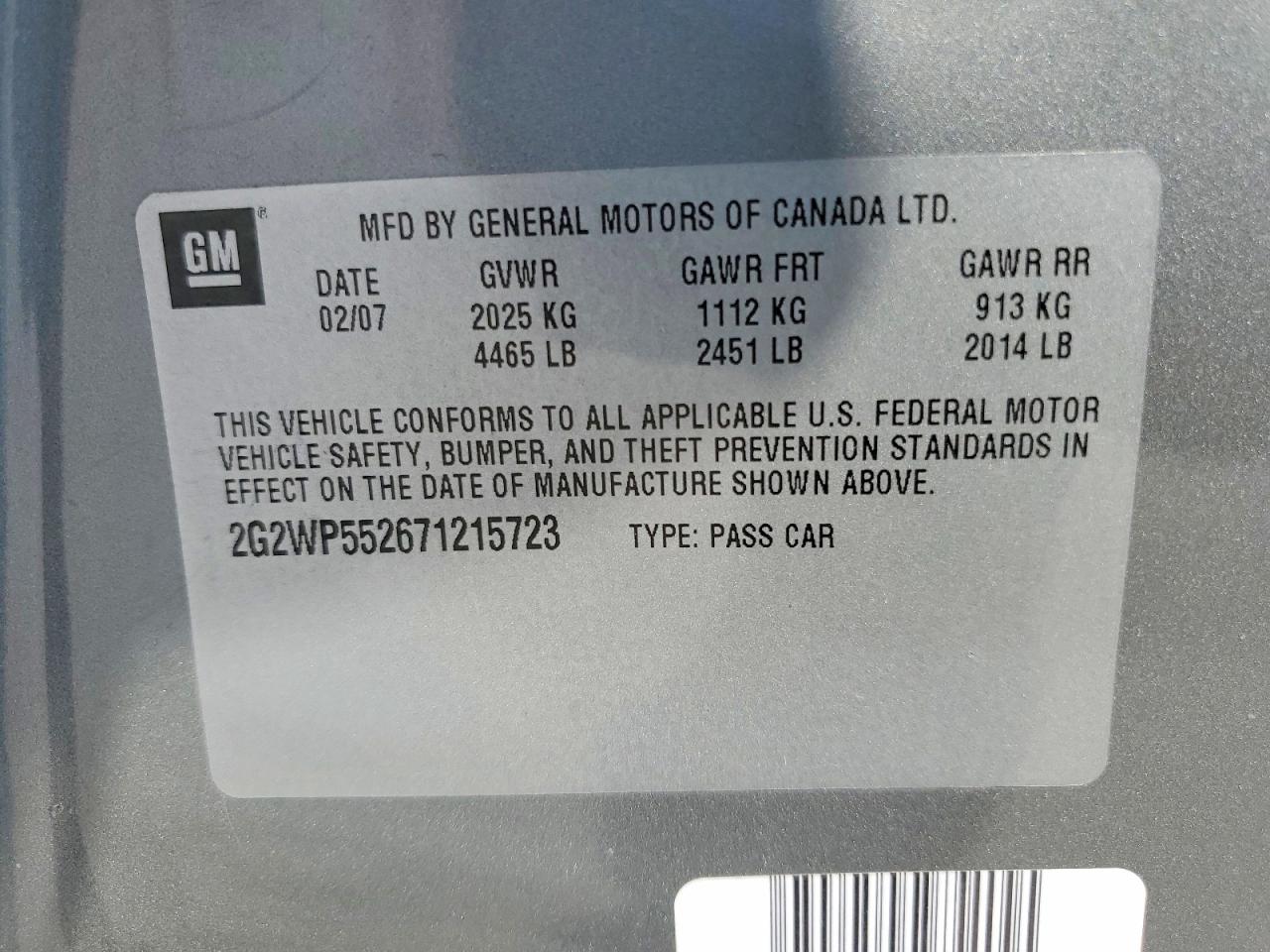 2007 Pontiac Grand Prix Серый vin: 2G2WP552671215723