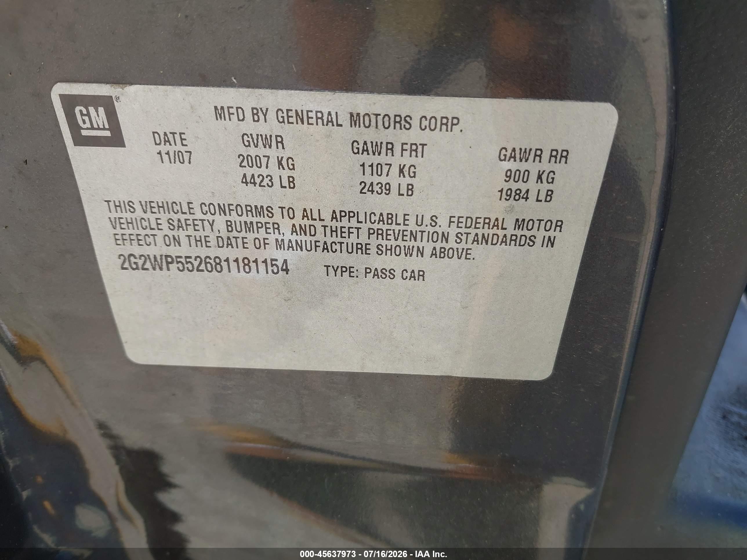 2008 Pontiac Grand Prix   Brown vin: 2G2WP552681181154