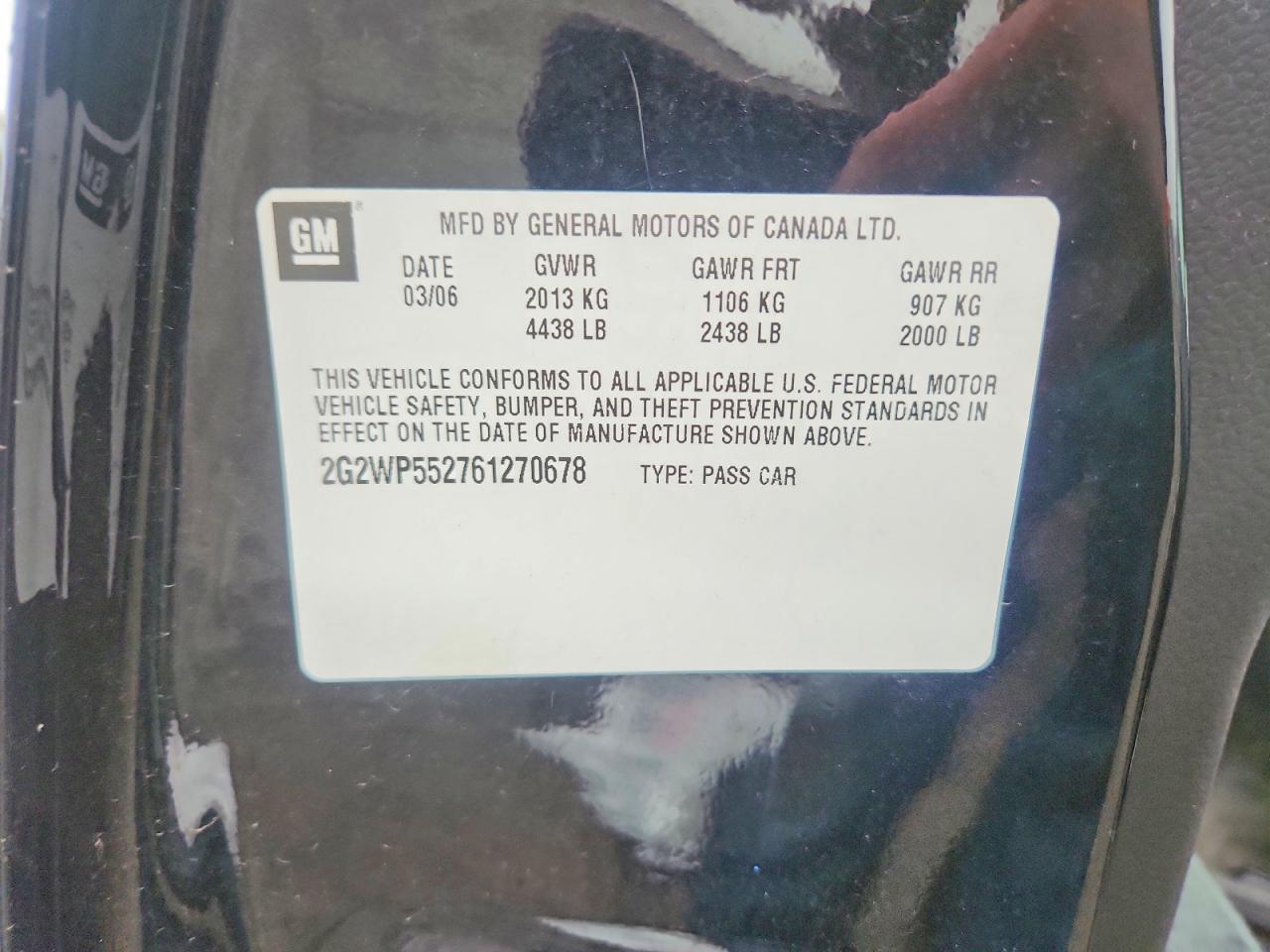 2006 Pontiac Grand Prix Black vin: 2G2WP552761270678