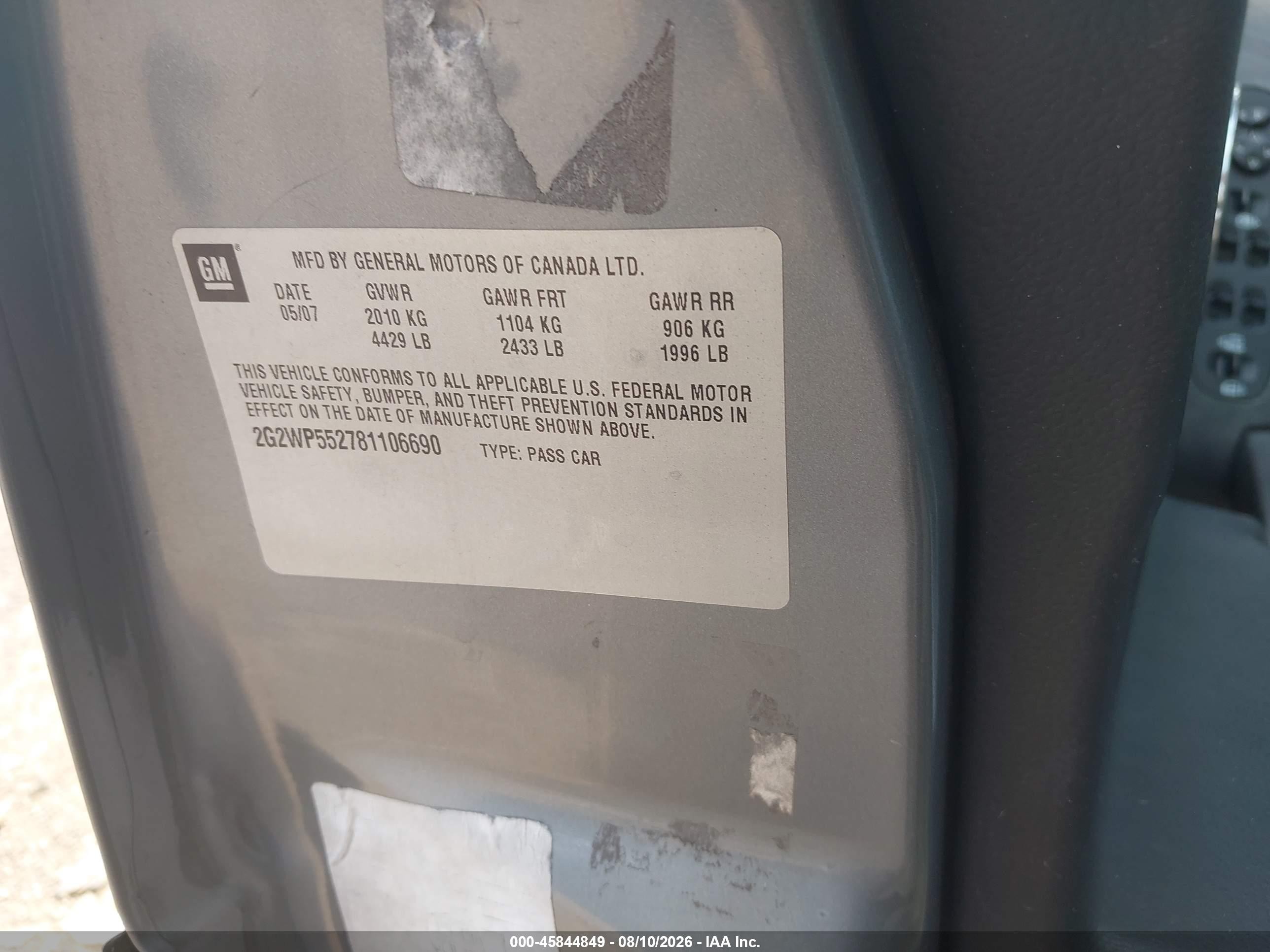 2008 Pontiac Grand Prix   Серый vin: 2G2WP552781106690