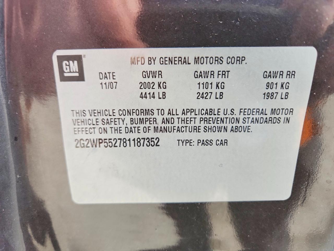 2008 Pontiac Grand Prix Угольный vin: 2G2WP552781187352
