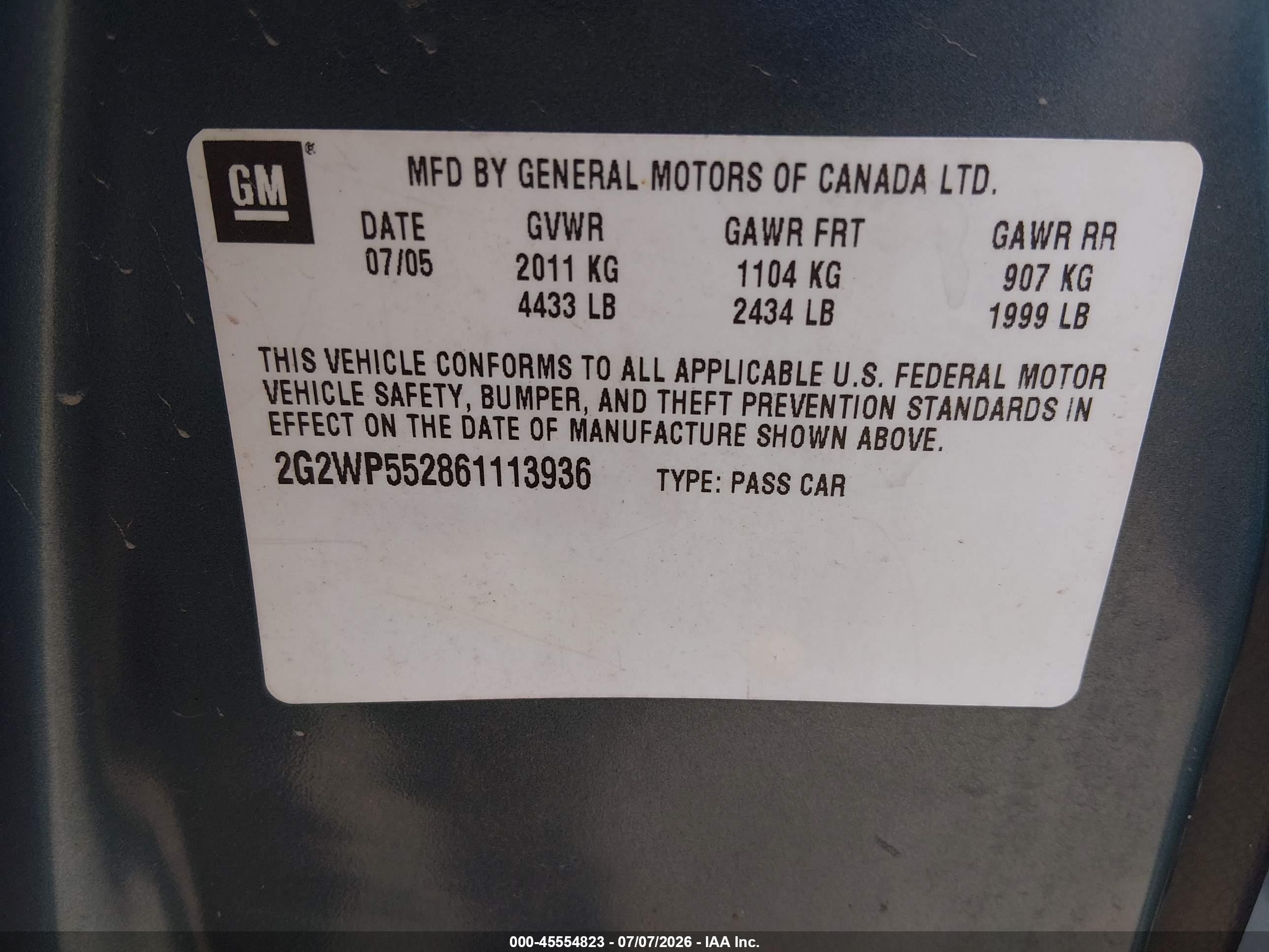 2006 Pontiac Grand Prix   Light Blue vin: 2G2WP552861113936