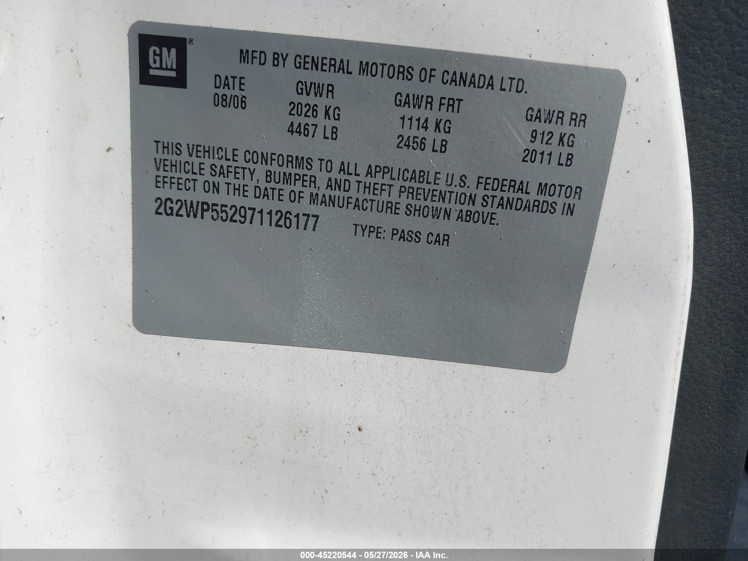 2007 Pontiac Grand Prix   Белый vin: 2G2WP552971126177