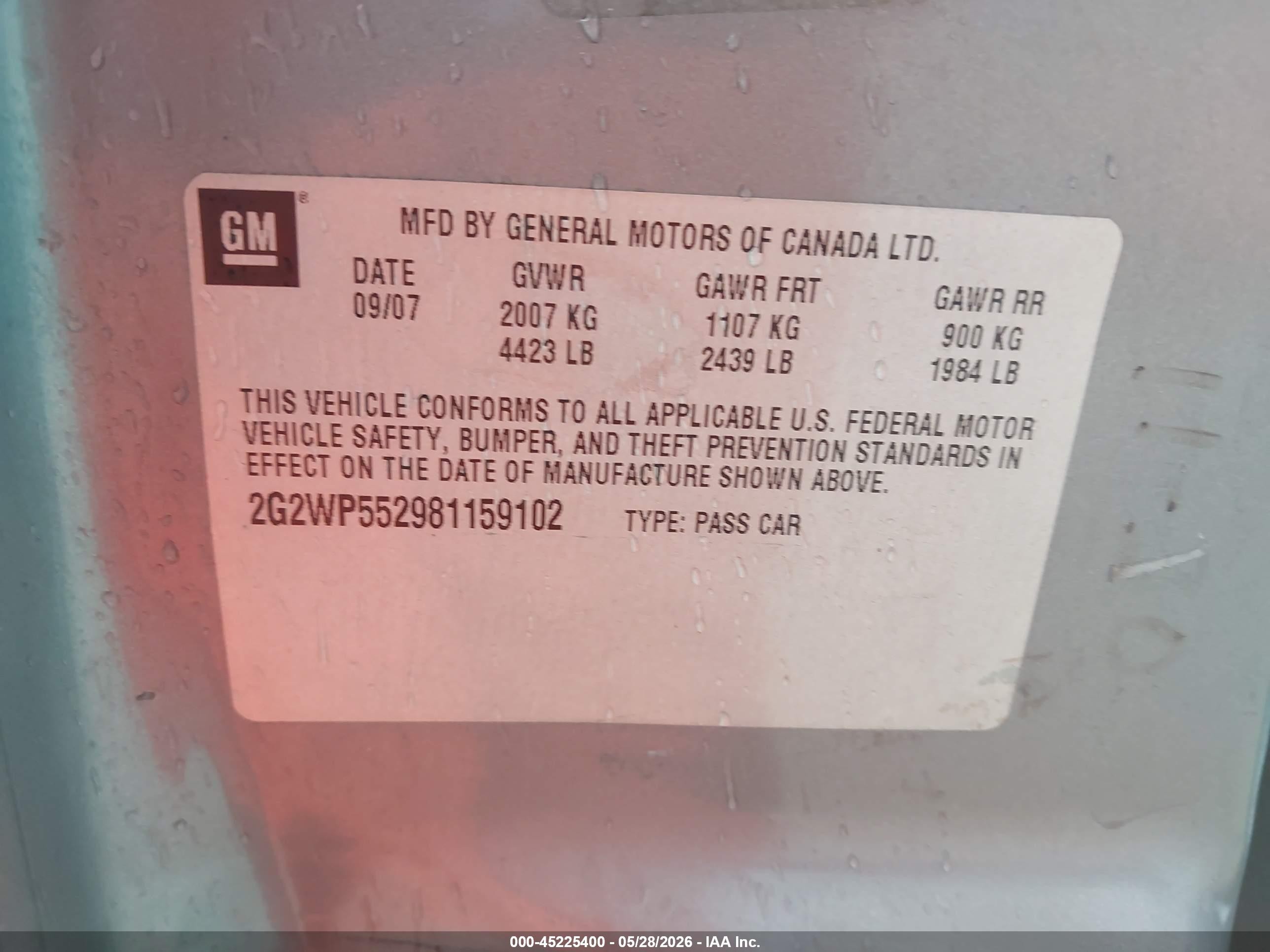 2008 Pontiac Grand Prix   Серый vin: 2G2WP552981159102