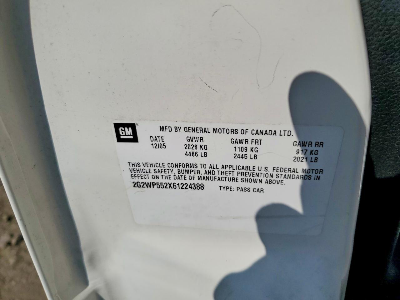 2006 Pontiac Grand Prix Белый vin: 2G2WP552X61224388