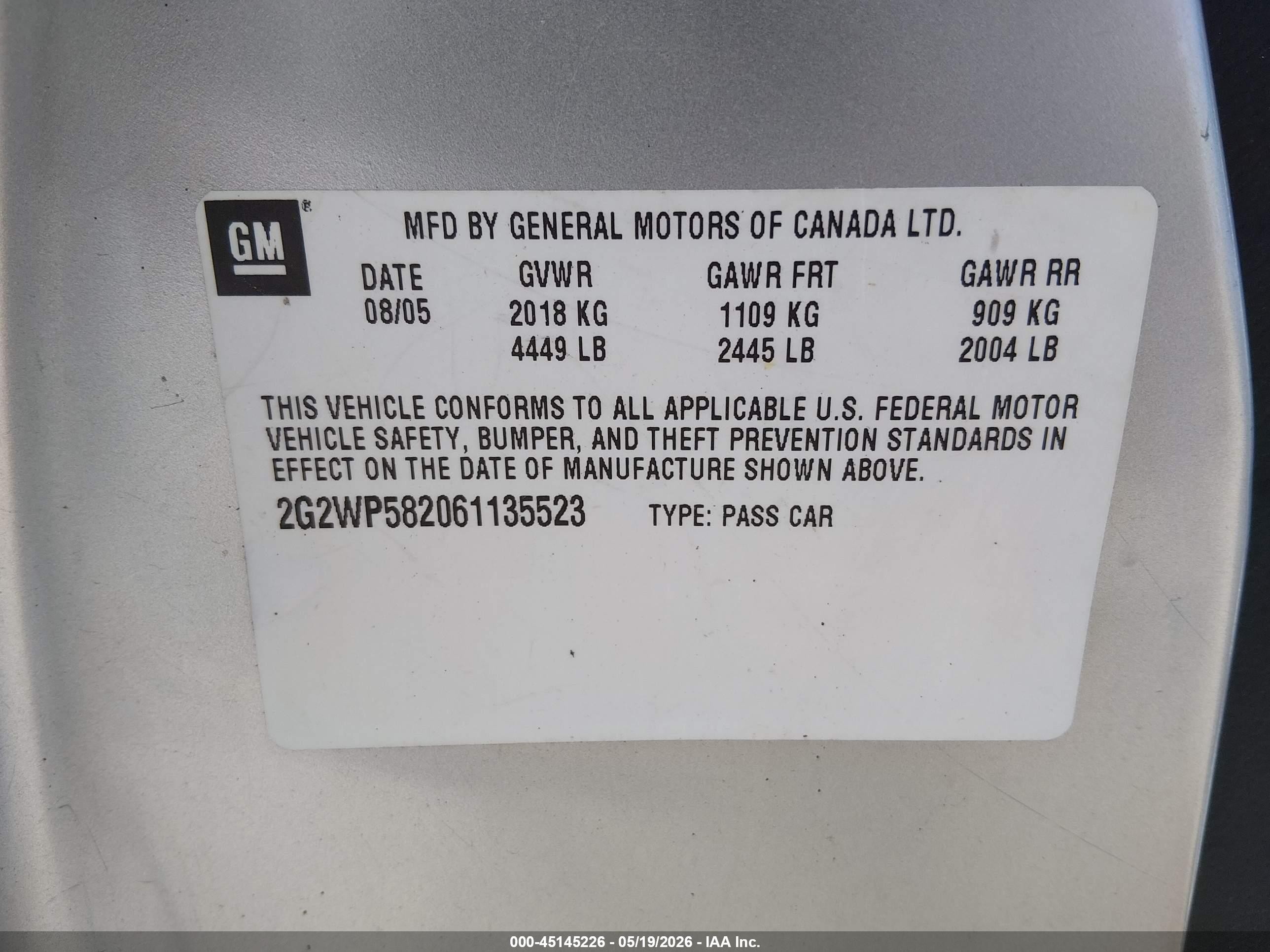 2006 Pontiac Grand Prix   Gray vin: 2G2WP582061135523