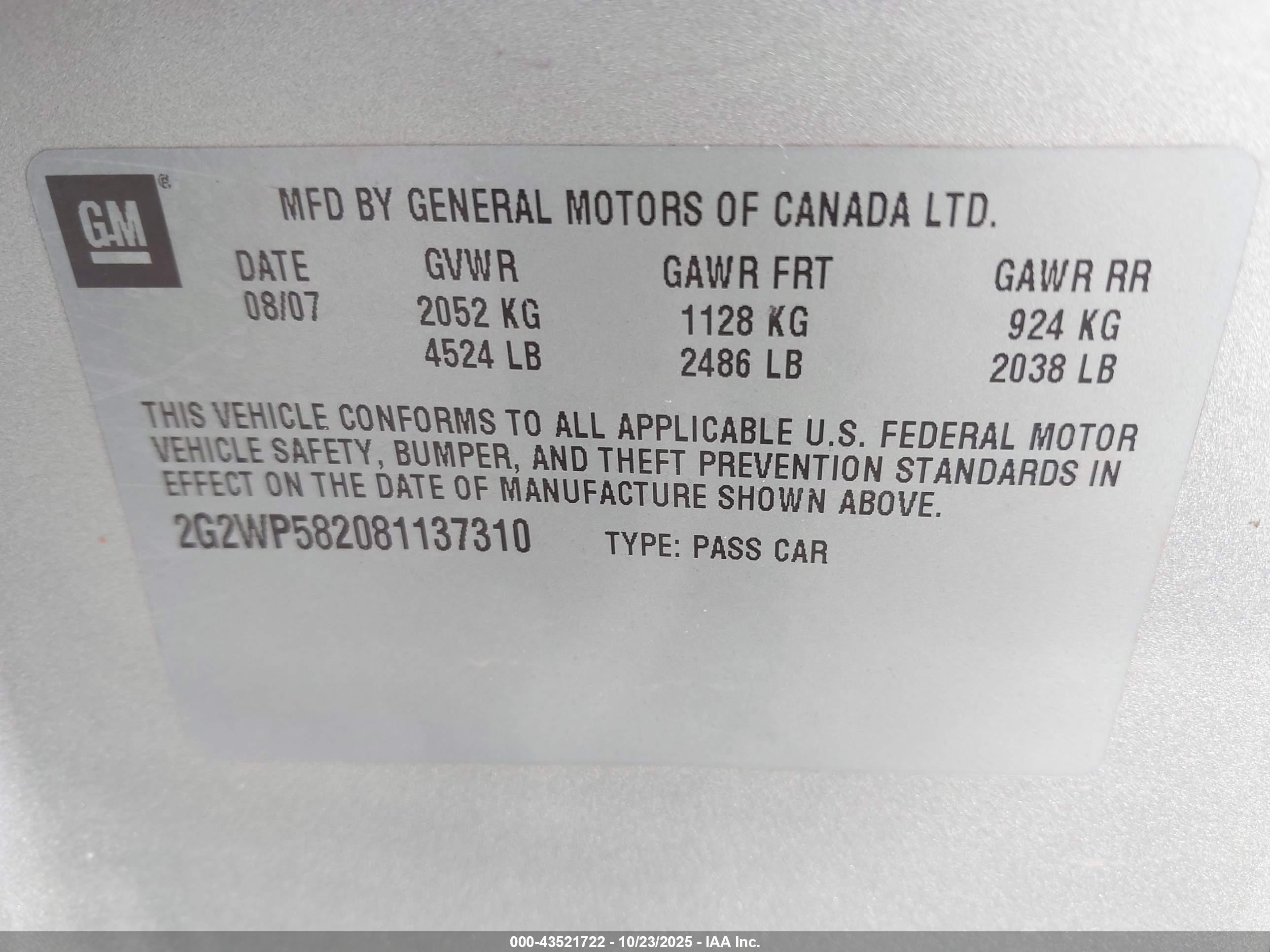 2008 Pontiac Grand Prix   Silver vin: 2G2WP582081137310