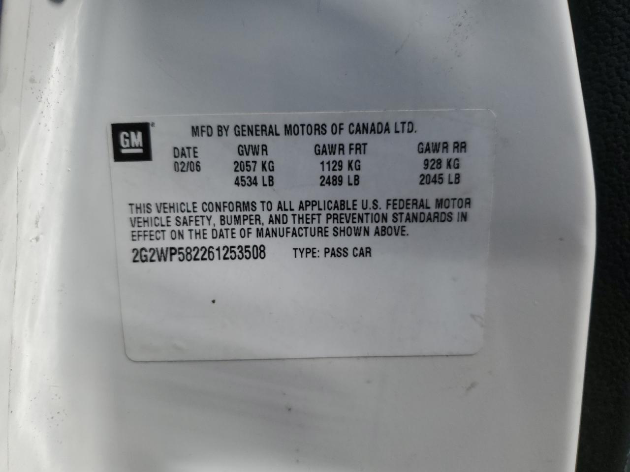 2006 Pontiac Grand Prix White vin: 2G2WP582261253508