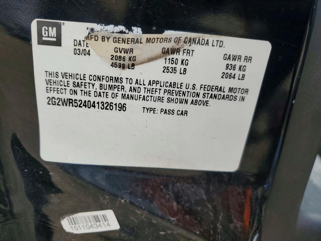 2004 Pontiac Grand Prix Gtp Black vin: 2G2WR524041326196