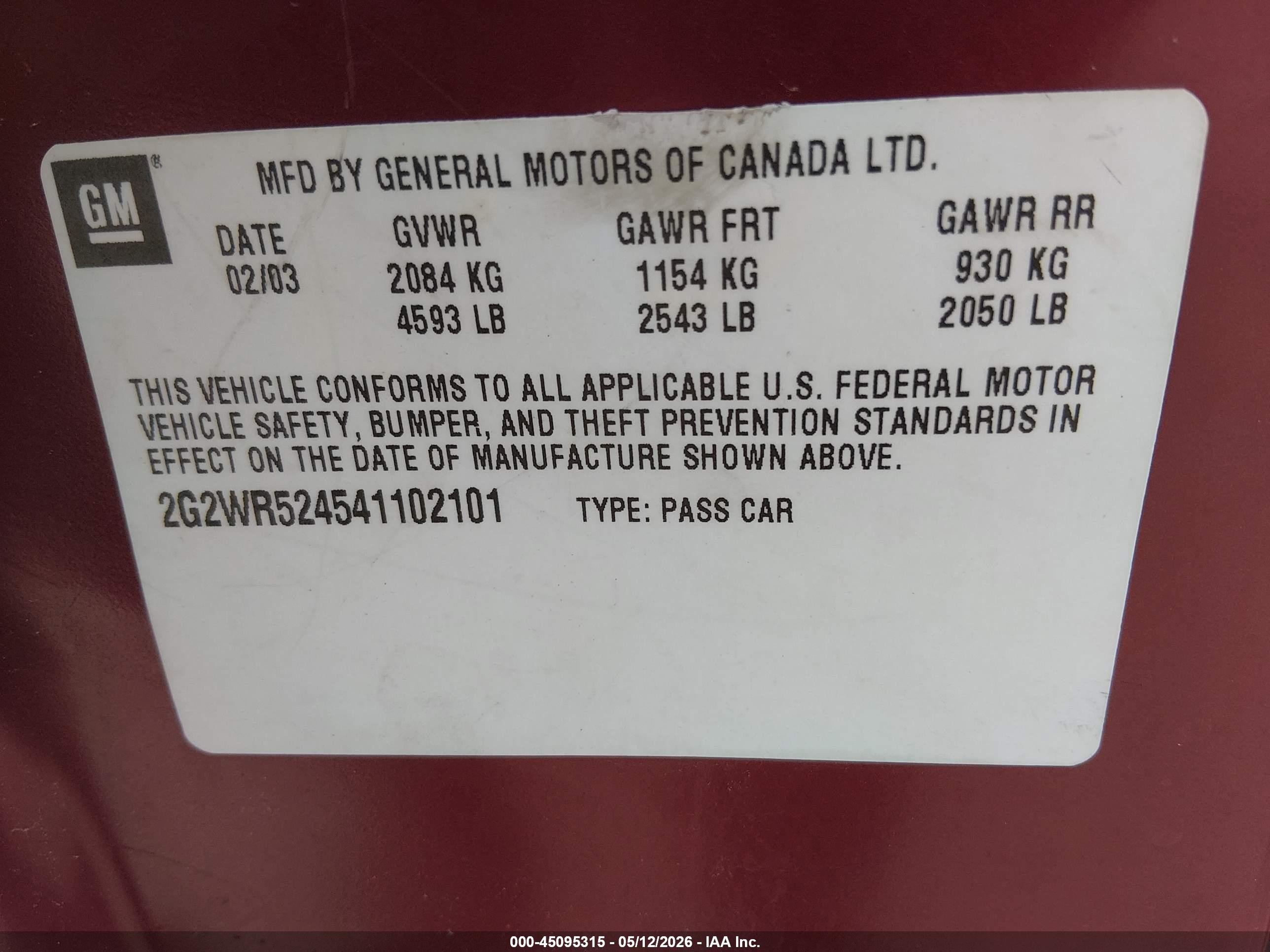 2004 Pontiac Grand Prix Gtp Red vin: 2G2WR524541102101