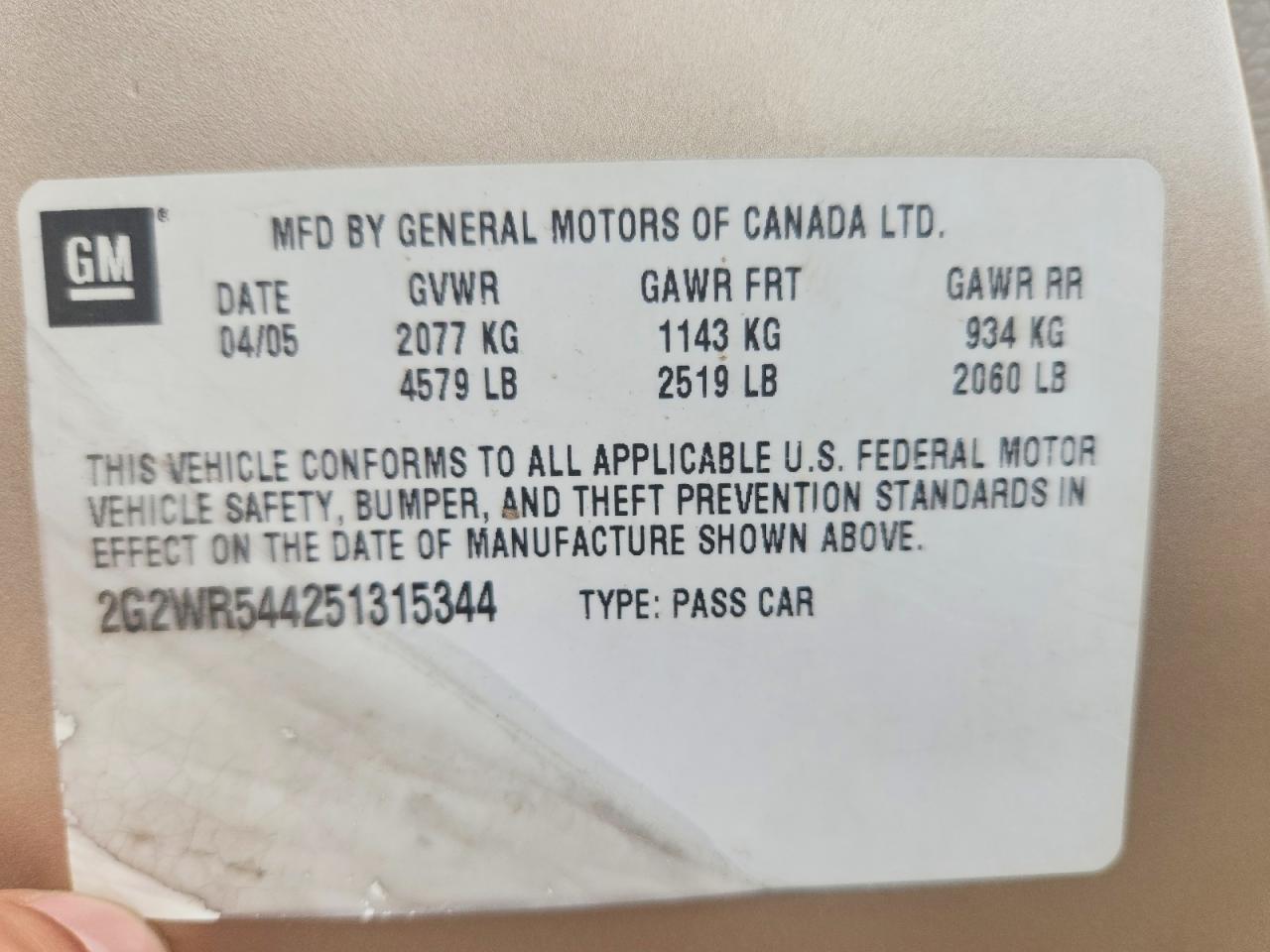 2005 Pontiac Grand Prix Gtp Beige vin: 2G2WR544251315344