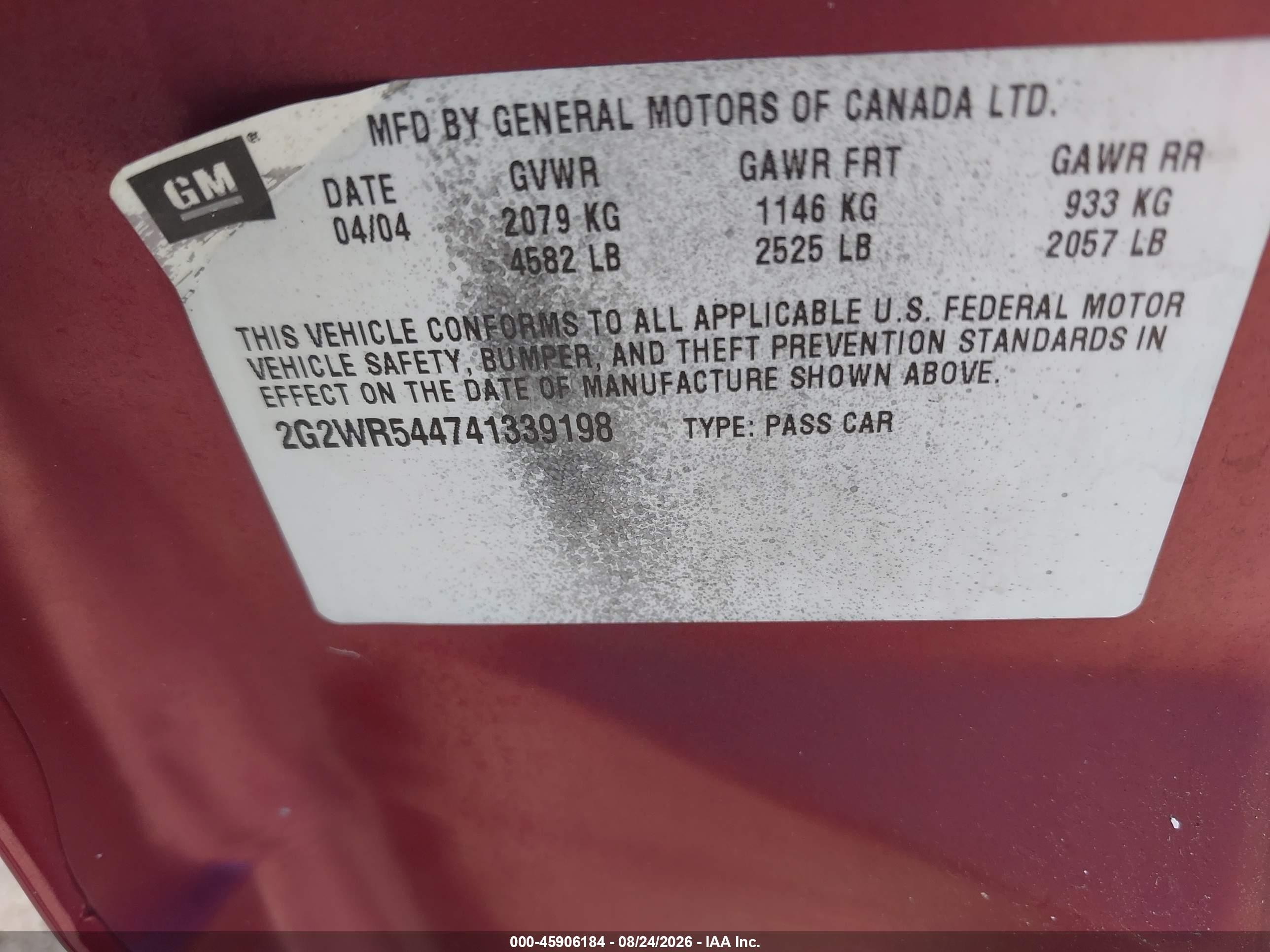 2004 Pontiac Grand Prix Gtp Красный vin: 2G2WR544741339198