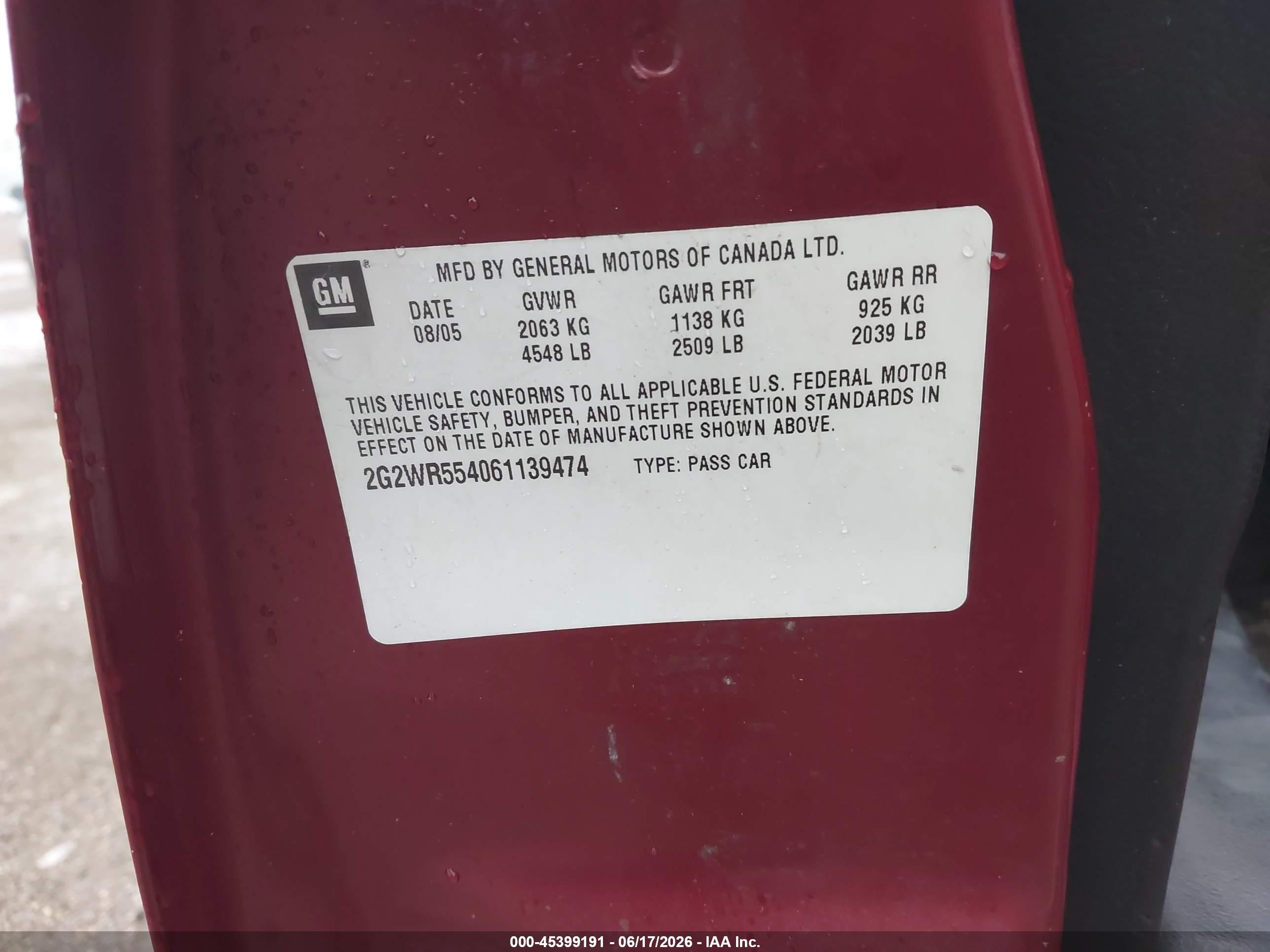 2006 Pontiac Grand Prix Gt Red vin: 2G2WR554061139474