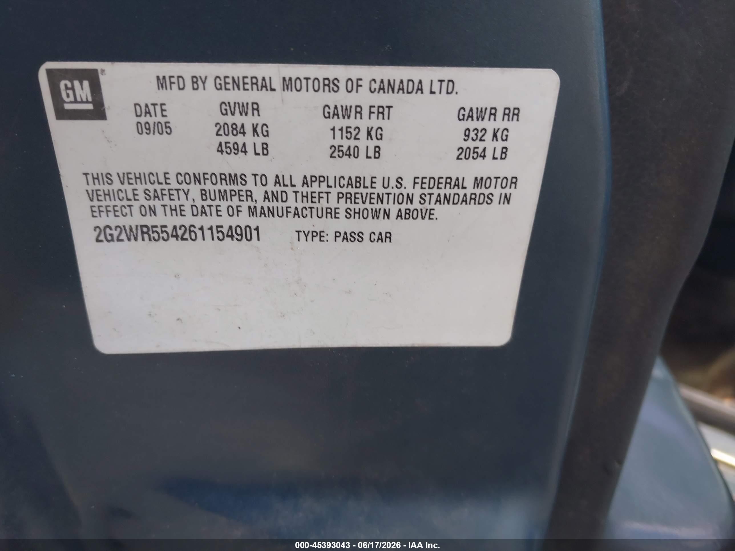 2006 Pontiac Grand Prix Gt Blue vin: 2G2WR554261154901