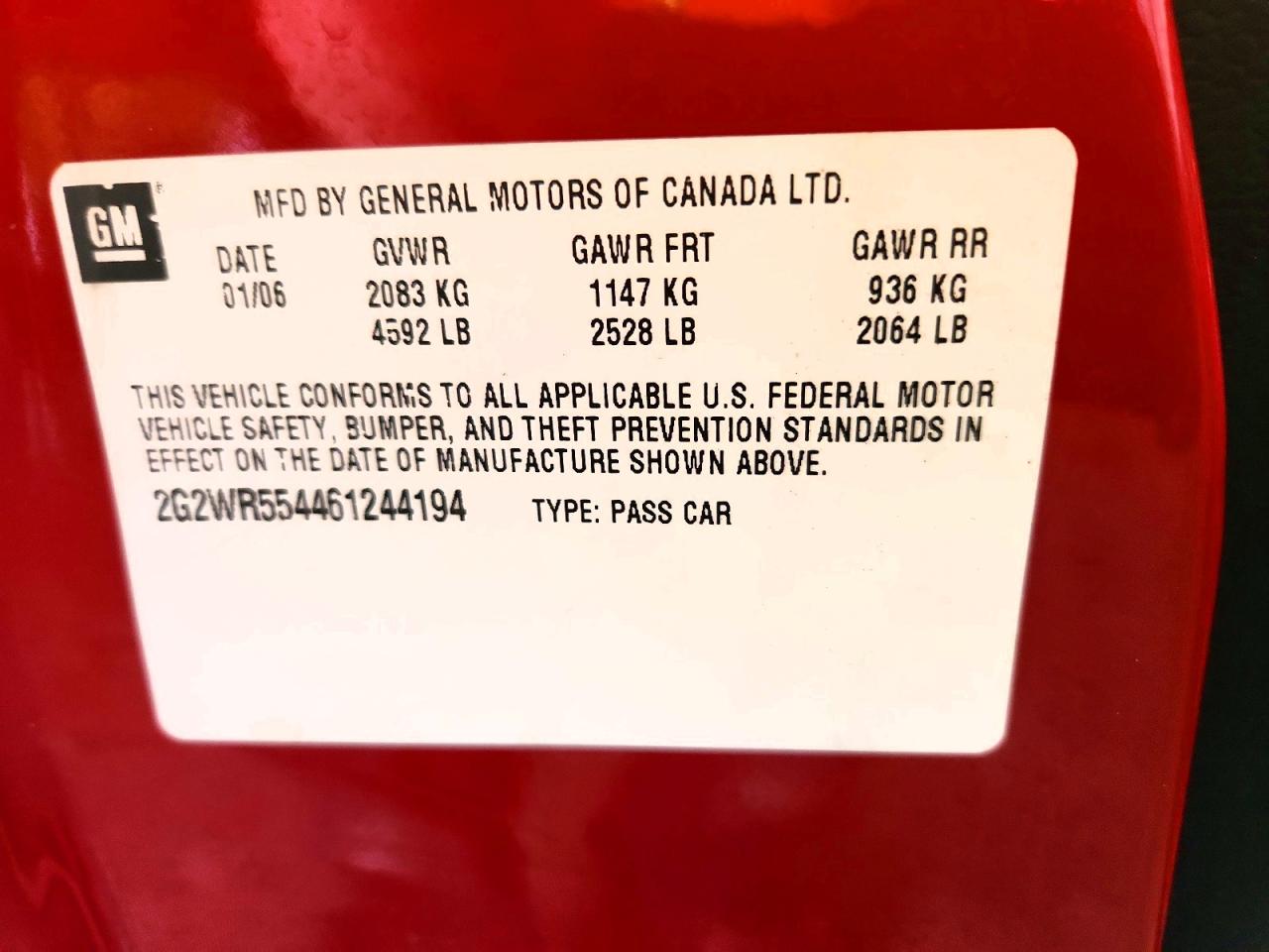 2006 Pontiac Grand Prix Gt Red vin: 2G2WR554461244194