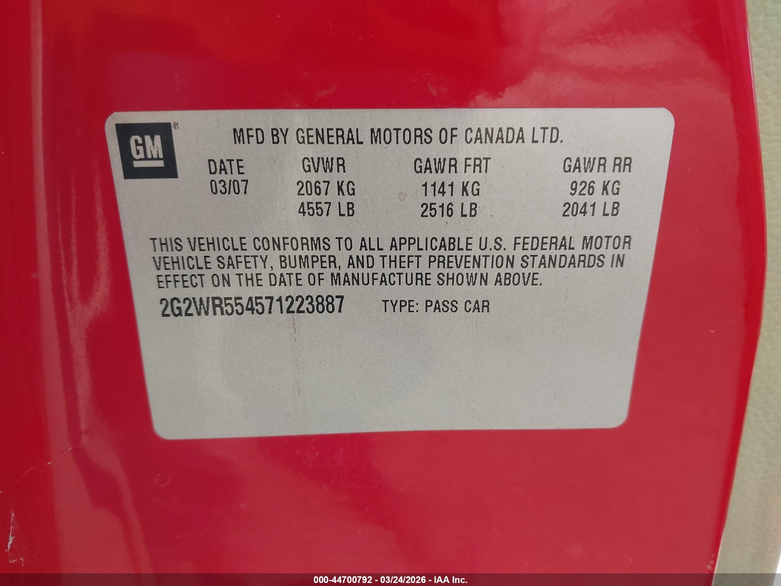 2007 Pontiac Grand Prix Gt Red vin: 2G2WR554571223887