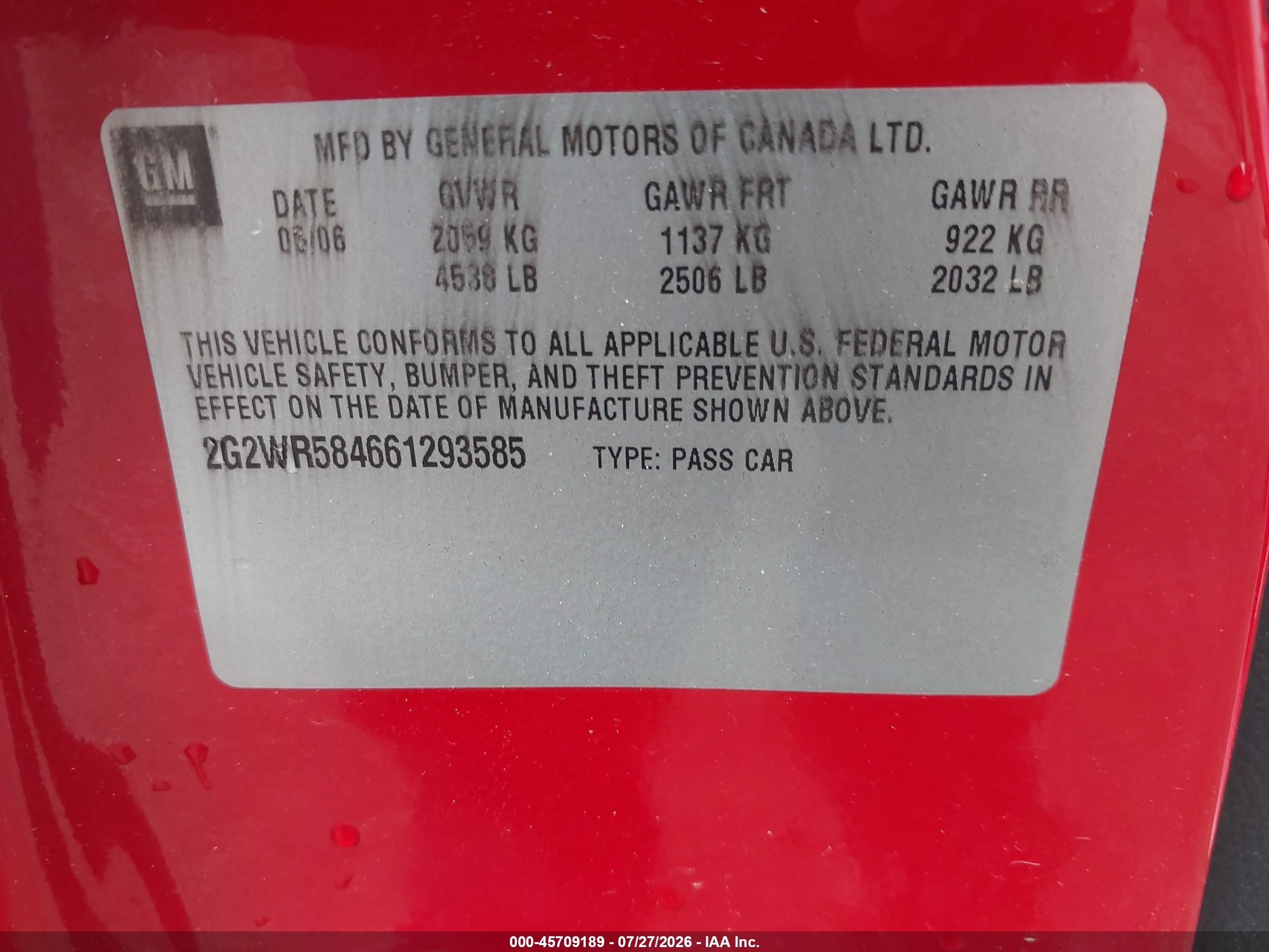 2006 Pontiac Grand Prix Gt Red vin: 2G2WR584661293585