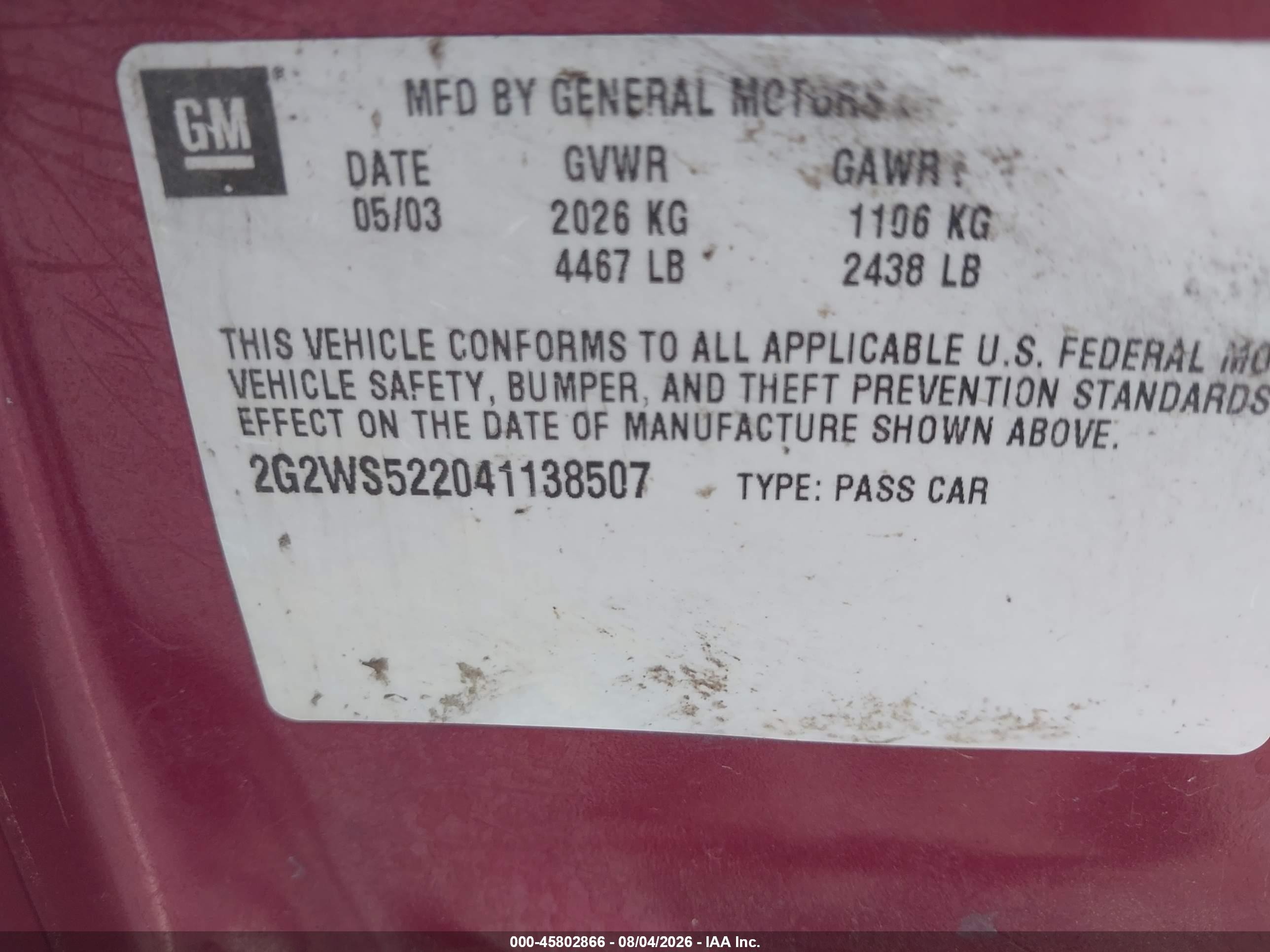 2004 Pontiac Grand Prix Gt2 Red vin: 2G2WS522041138507