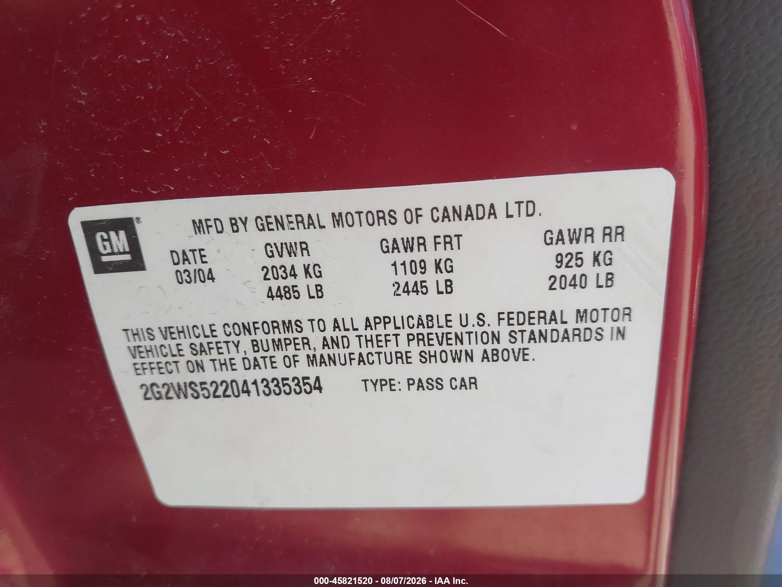 2004 Pontiac Grand Prix Gt2 Red vin: 2G2WS522041335354