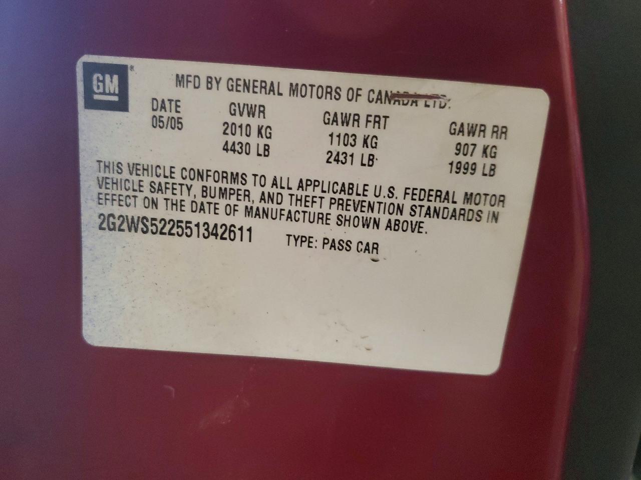 2005 Pontiac Grand Prix Gt Burgundy vin: 2G2WS522551342611