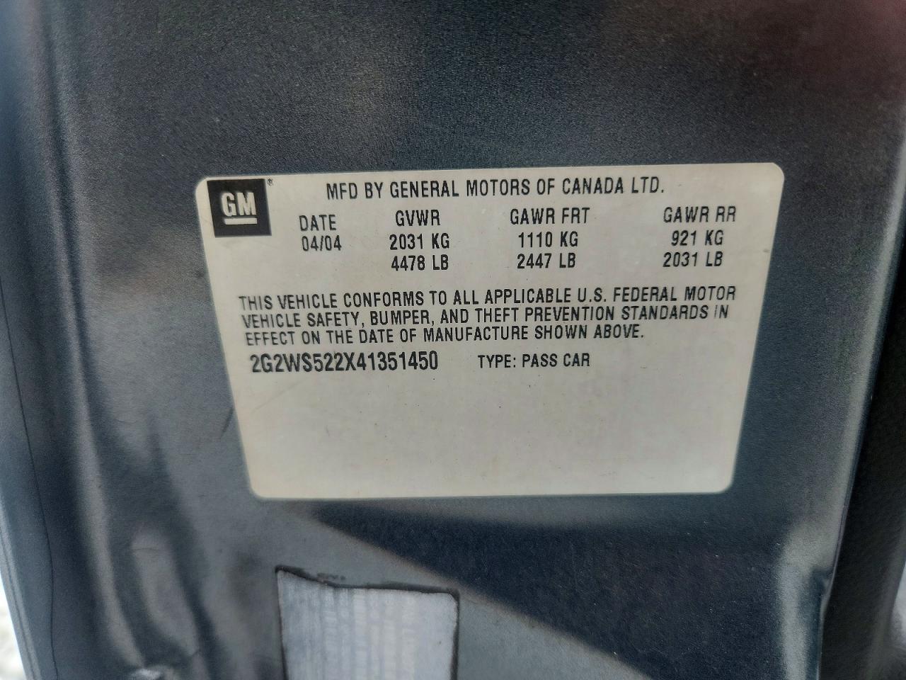2004 Pontiac Grand Prix Gt2 Gray vin: 2G2WS522X41351450