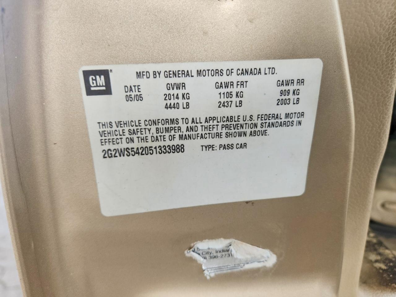 2005 Pontiac Grand Prix Gt Tan vin: 2G2WS542051333988