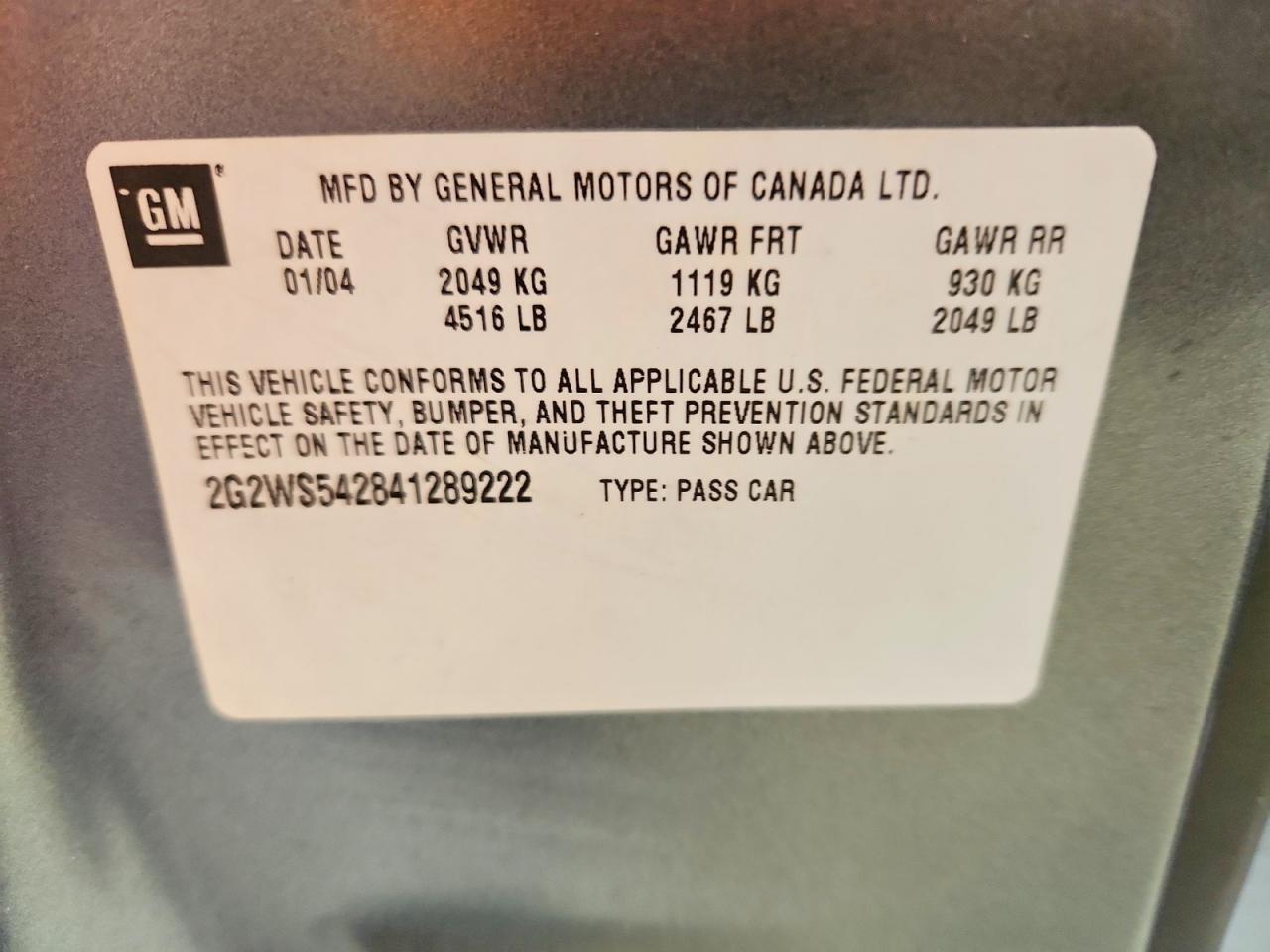 2004 Pontiac Grand Prix Gt2 Gray vin: 2G2WS542841289222