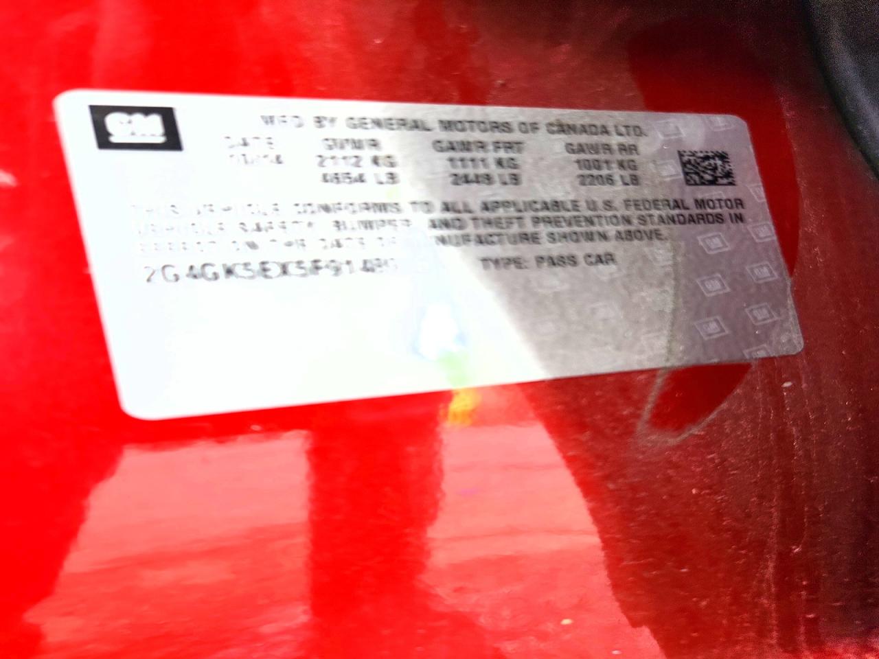 2015 Buick Regal Red vin: 2G4GK5EX5F9148926