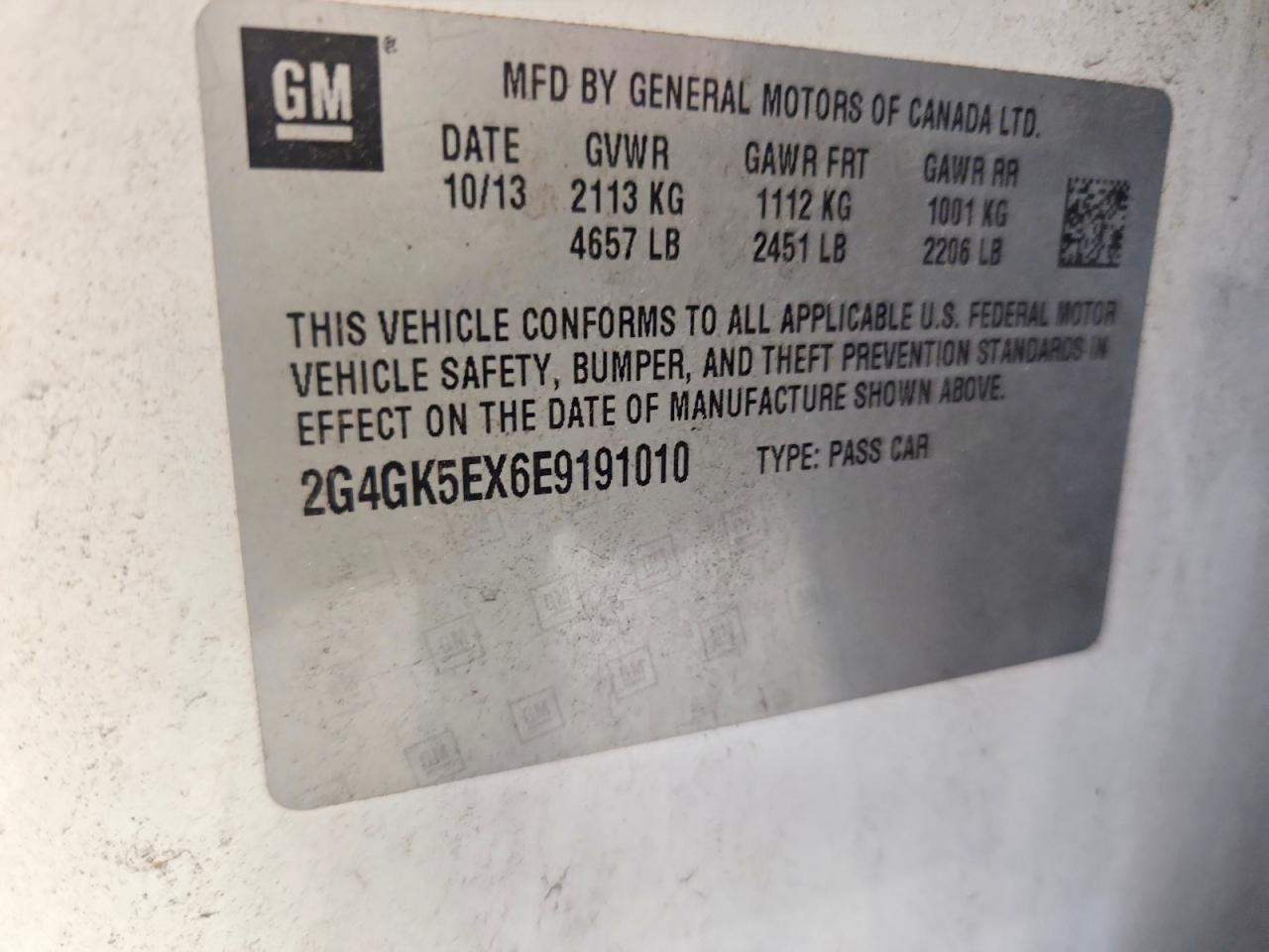 2014 Buick Regal White vin: 2G4GK5EX6E9191010