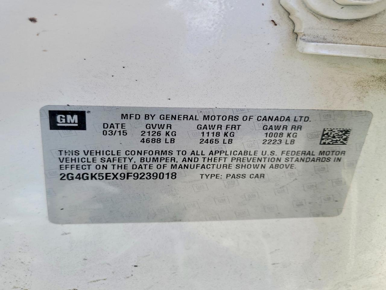 2015 Buick Regal White vin: 2G4GK5EX9F9239018