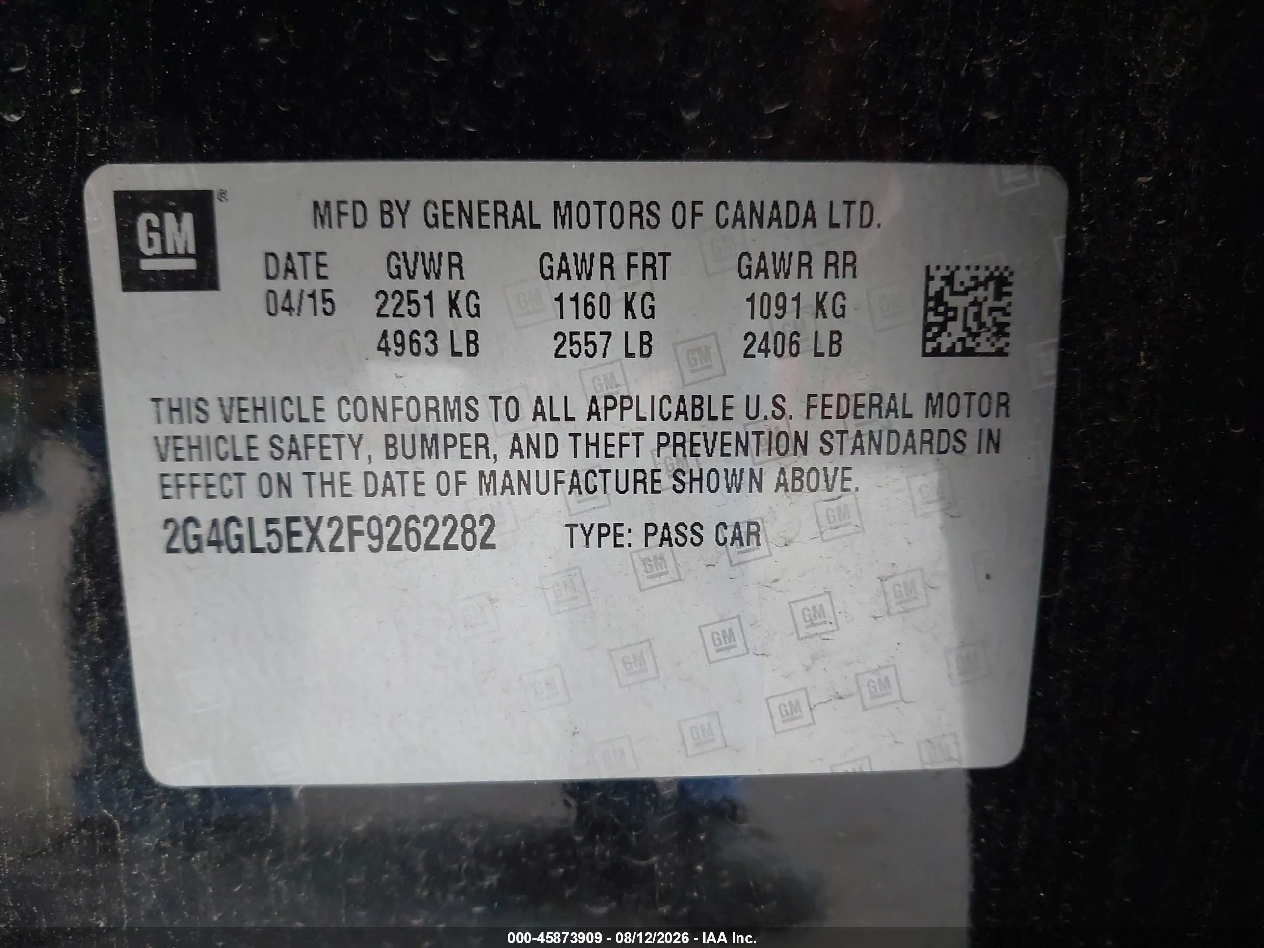 2015 Buick Regal Turbo Black vin: 2G4GL5EX2F9262282