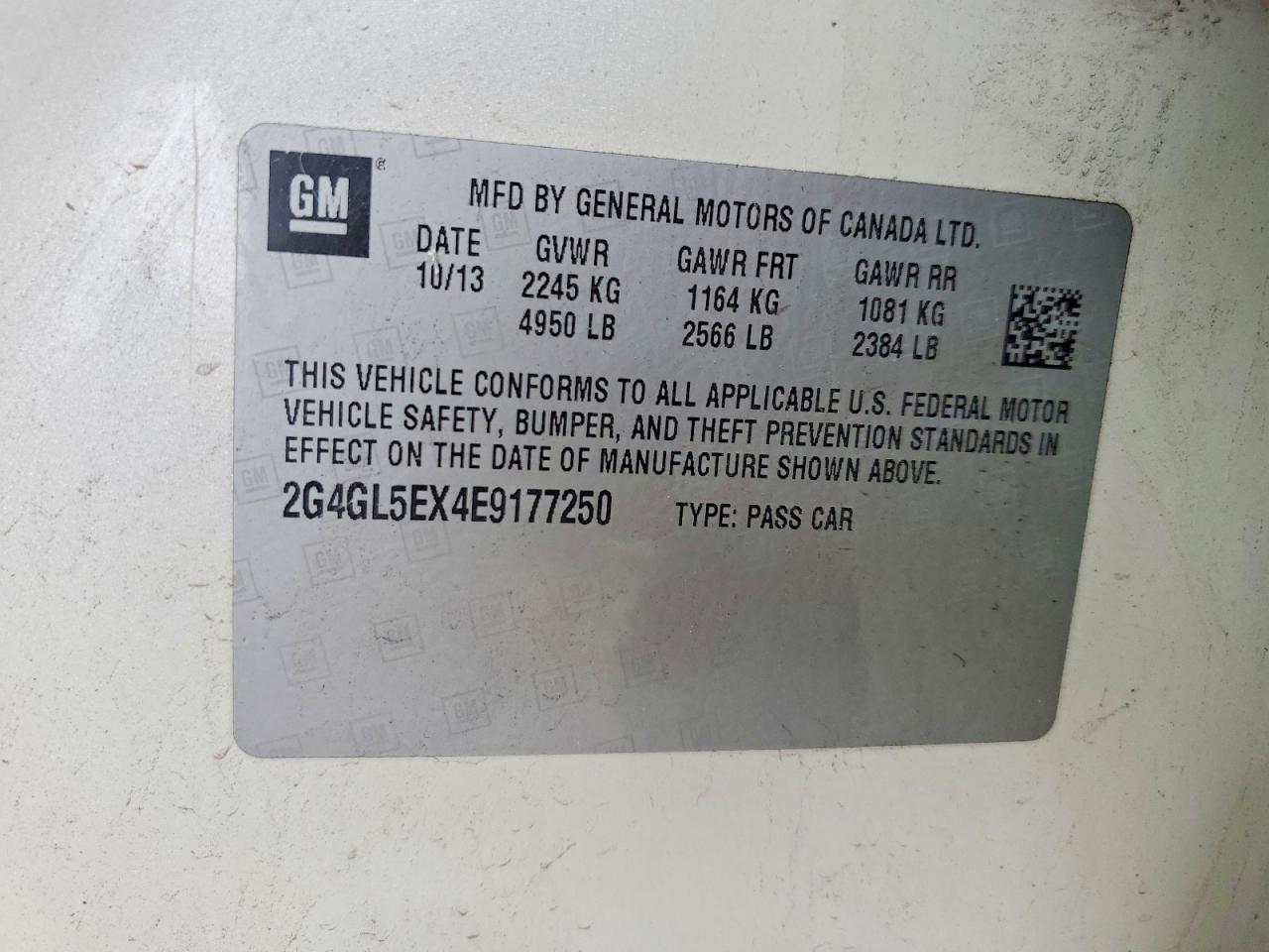 2014 Buick Regal White vin: 2G4GL5EX4E9177250