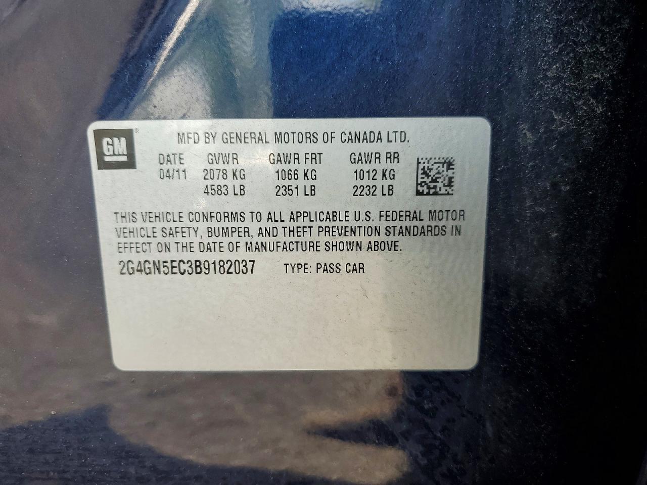 2011 Buick Regal Cxl Blue vin: 2G4GN5EC3B9182037