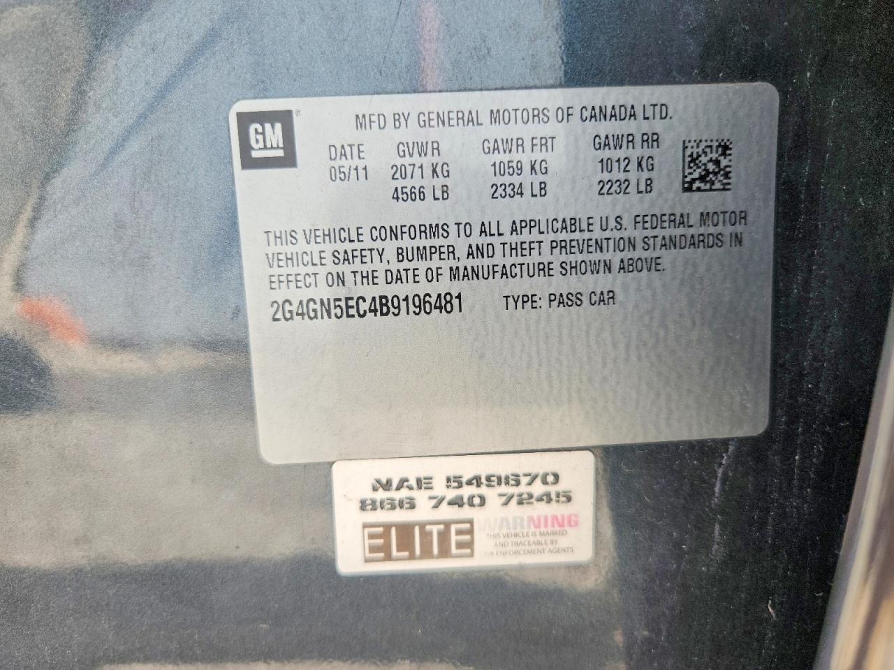 2011 Buick Regal Cxl Charcoal vin: 2G4GN5EC4B9196481