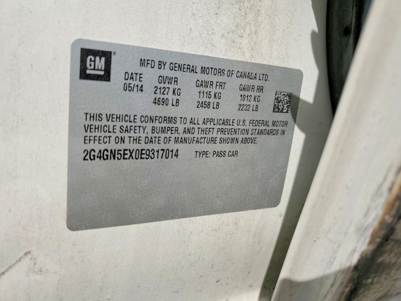 2014 Buick Regal Premium White vin: 2G4GN5EX0E9317014